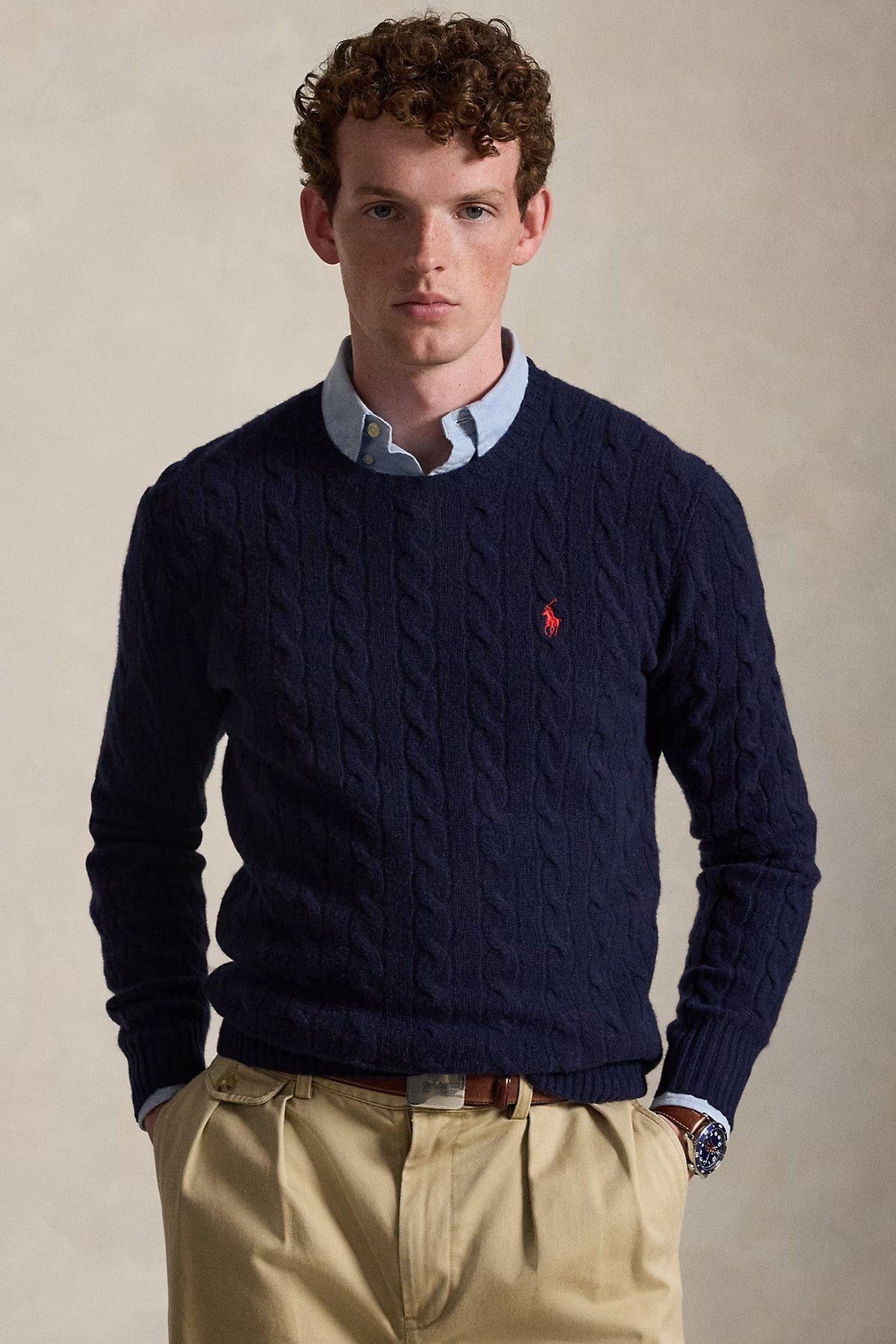 Polo Ralph Lauren Yuvarlak Yaka Saç Örgü Kaşmir Yün Triko