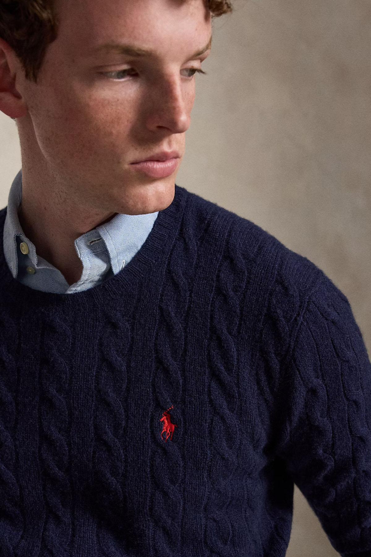 Polo Ralph Lauren Yuvarlak Yaka Saç Örgü Kaşmir Yün Triko
