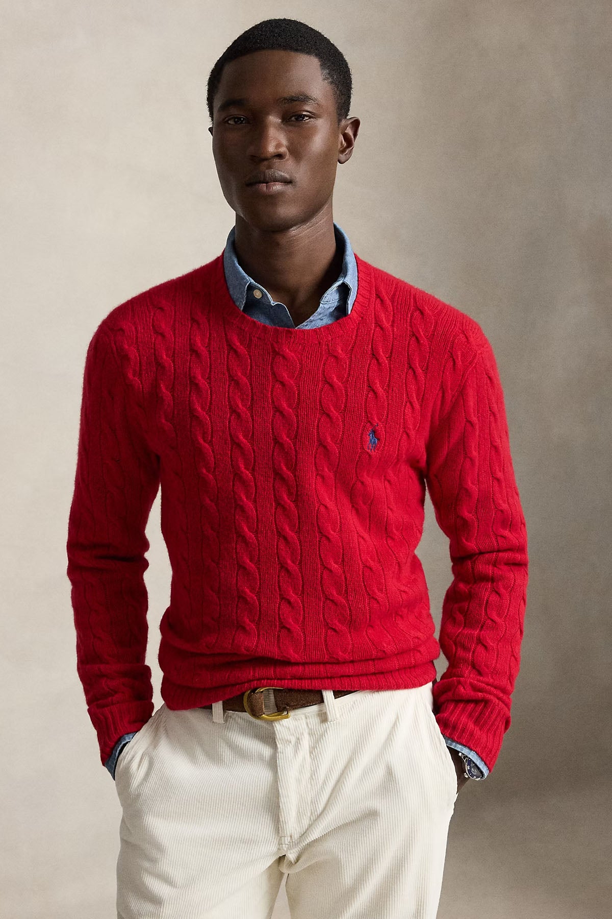 Polo Ralph Lauren Yuvarlak Yaka Saç Örgü Kaşmir Yün Triko
