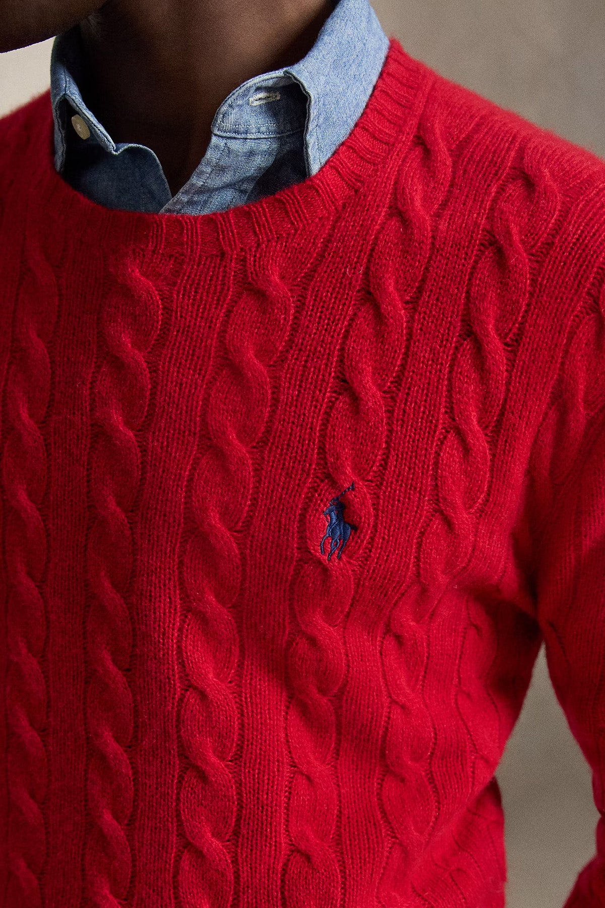 Polo Ralph Lauren Yuvarlak Yaka Saç Örgü Kaşmir Yün Triko