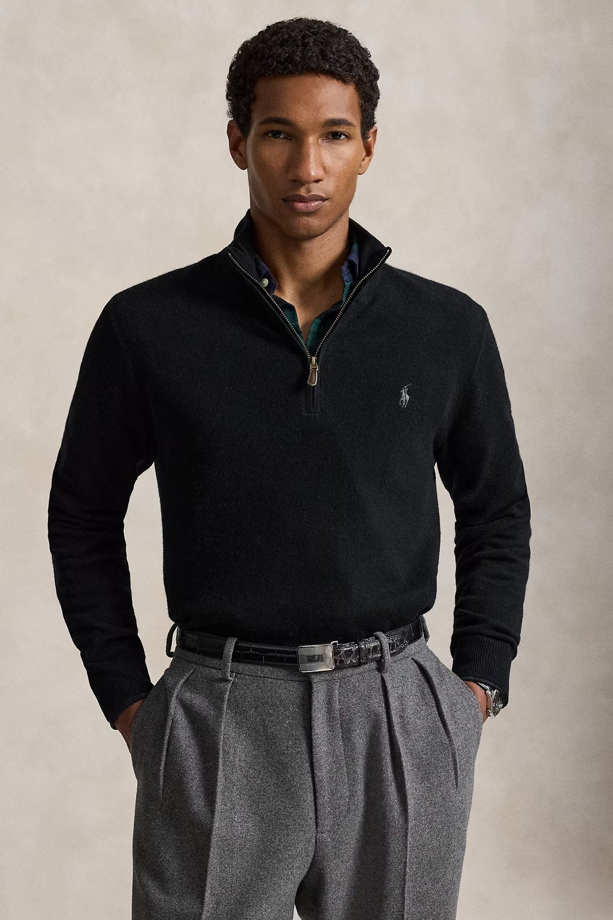 Polo Ralph Lauren Dik Yaka Yarım Fermuarlı Örgü Yün Triko
