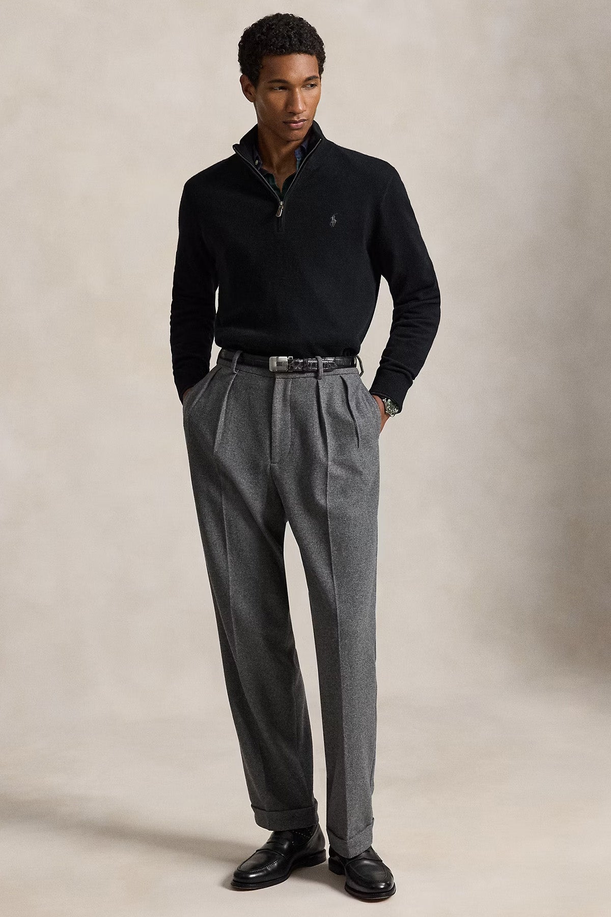 Polo Ralph Lauren Dik Yaka Yarım Fermuarlı Örgü Yün Triko