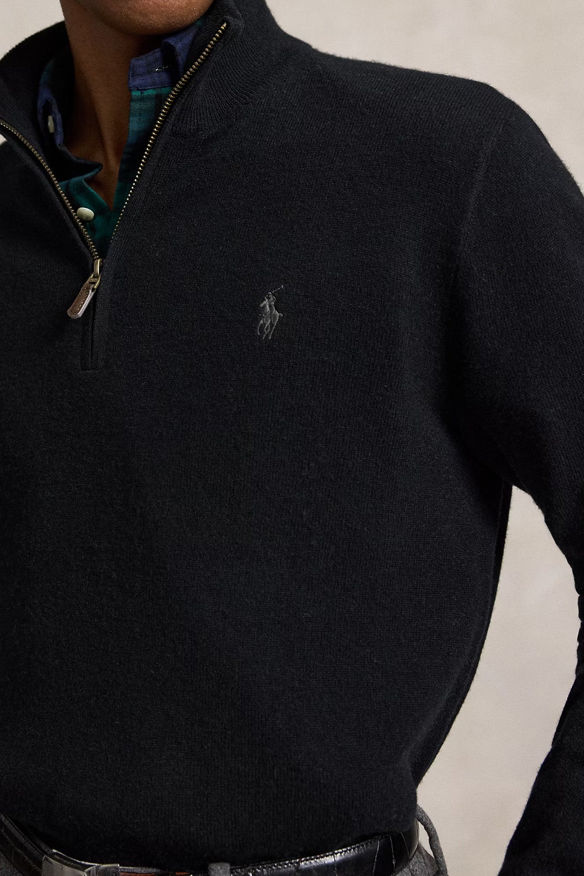 Polo Ralph Lauren Dik Yaka Yarım Fermuarlı Örgü Yün Triko