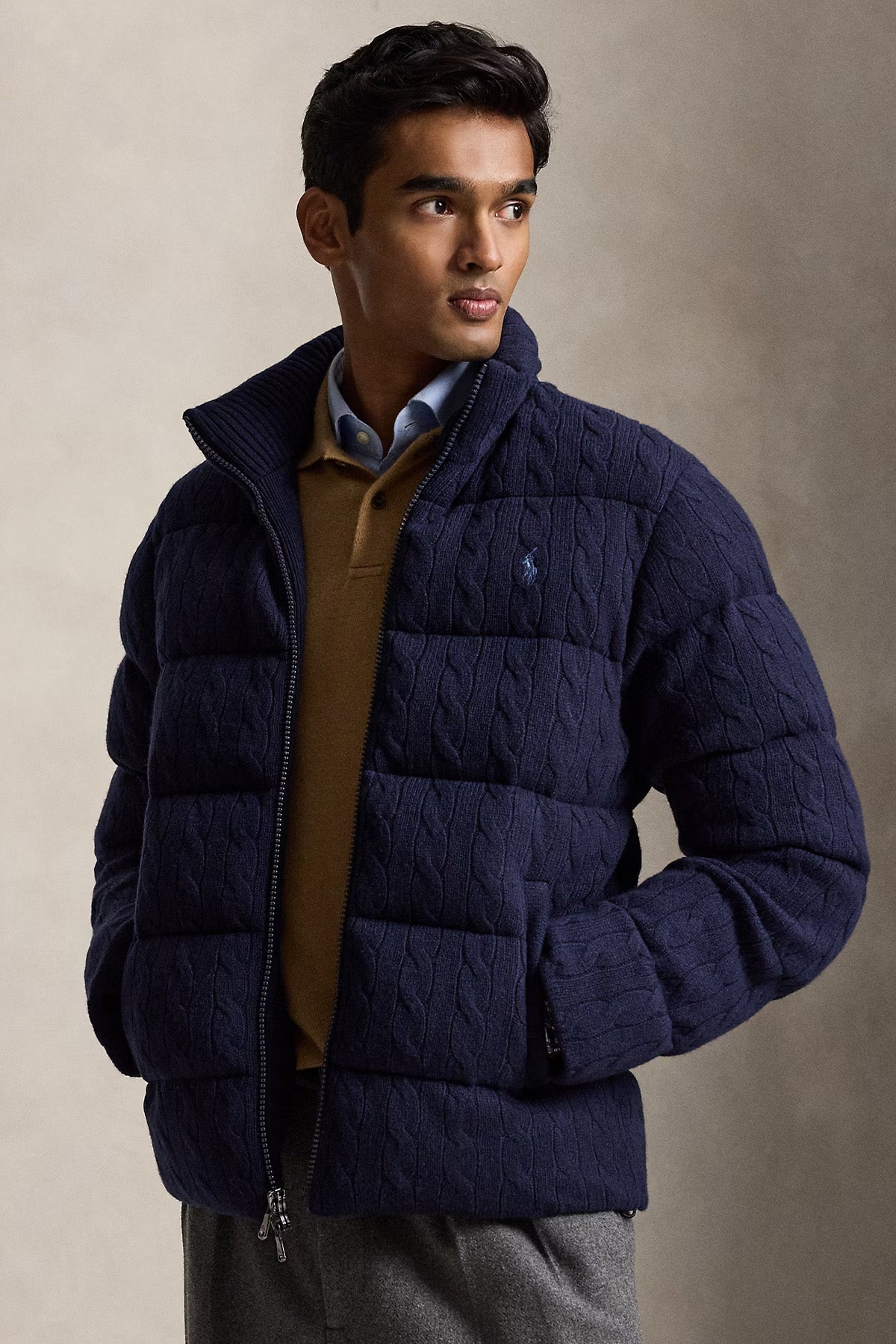 Polo Ralph Lauren Relaxed Fit Kaşmir Saç Örgü Yün Puffer Mont