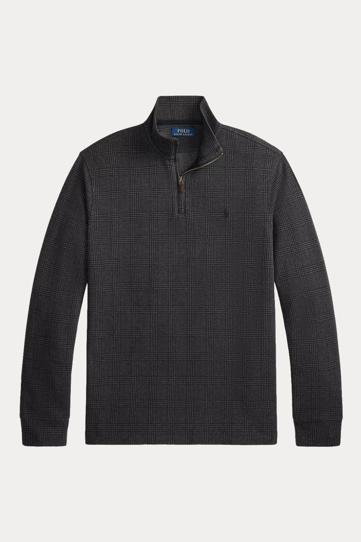 Polo Ralph Lauren Relaxed Fit Fermuarlı Dik Yaka Ekose Desenli Triko
