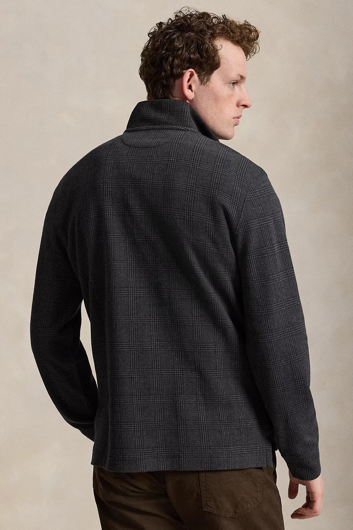 Polo Ralph Lauren Relaxed Fit Fermuarlı Dik Yaka Ekose Desenli Triko