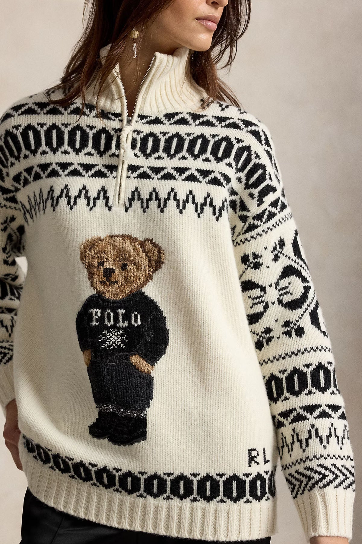 Polo Ralph Lauren Relaxed Fit Polo Bear Fermuarlı Dik Yaka Örgü Kaşmir Yün Triko
