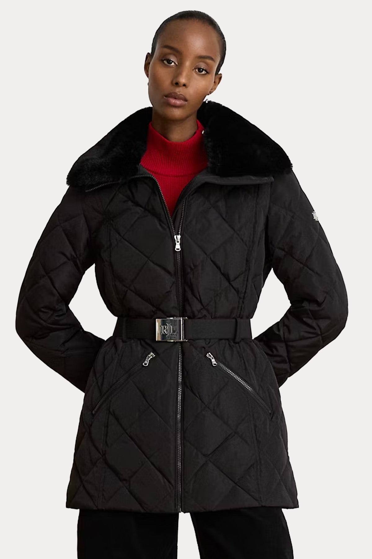 Polo Ralph Lauren Straight Fit Yakası Kürklü Kemerli Puffer Mont