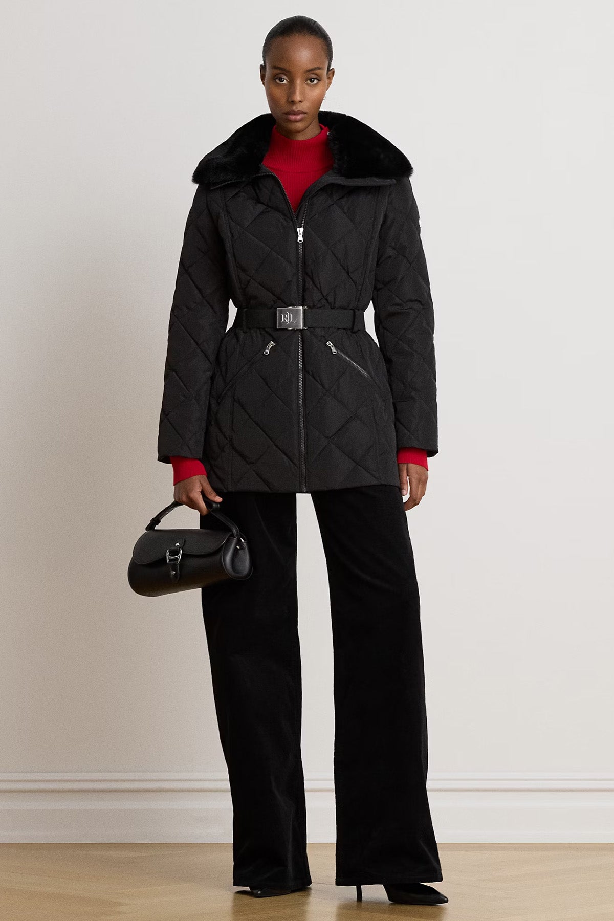 Polo Ralph Lauren Straight Fit Yakası Kürklü Kemerli Puffer Mont