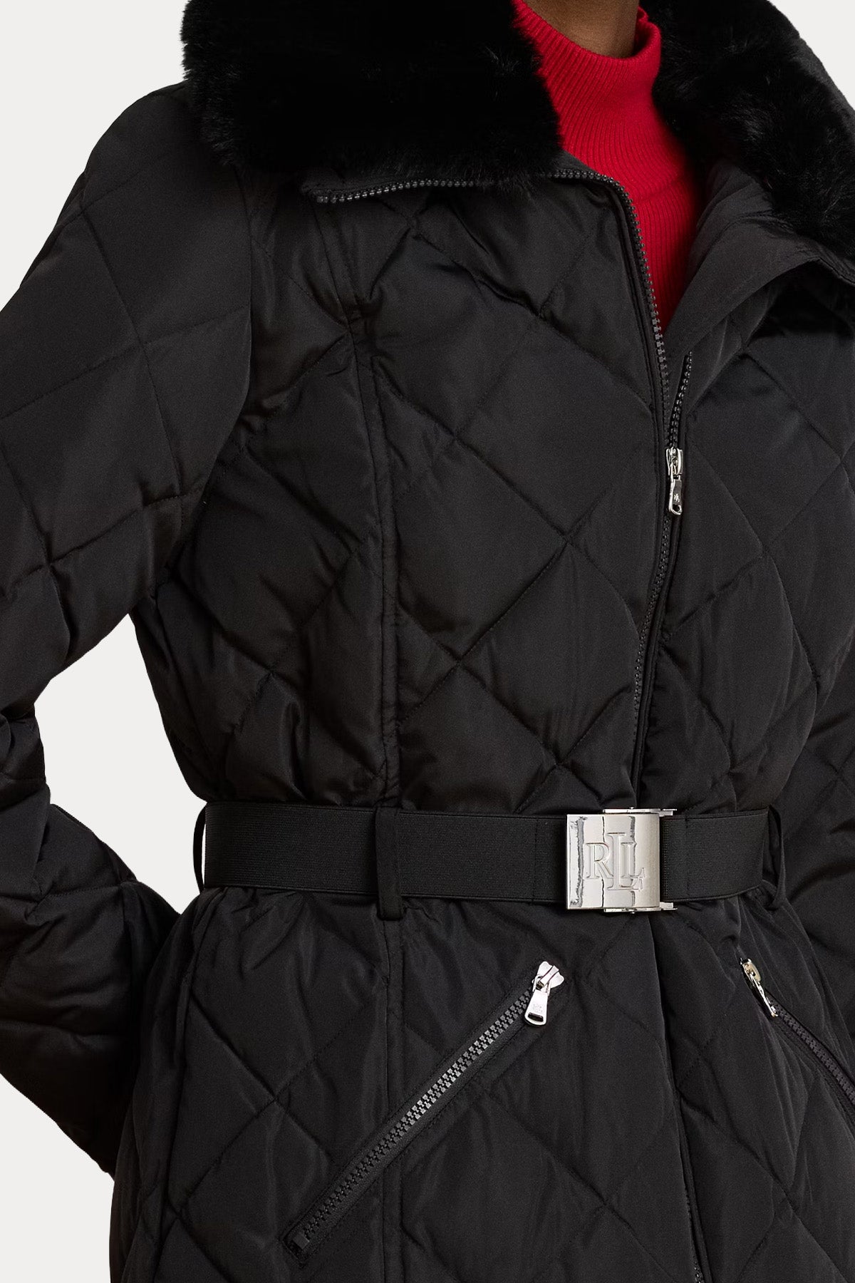 Polo Ralph Lauren Straight Fit Yakası Kürklü Kemerli Puffer Mont