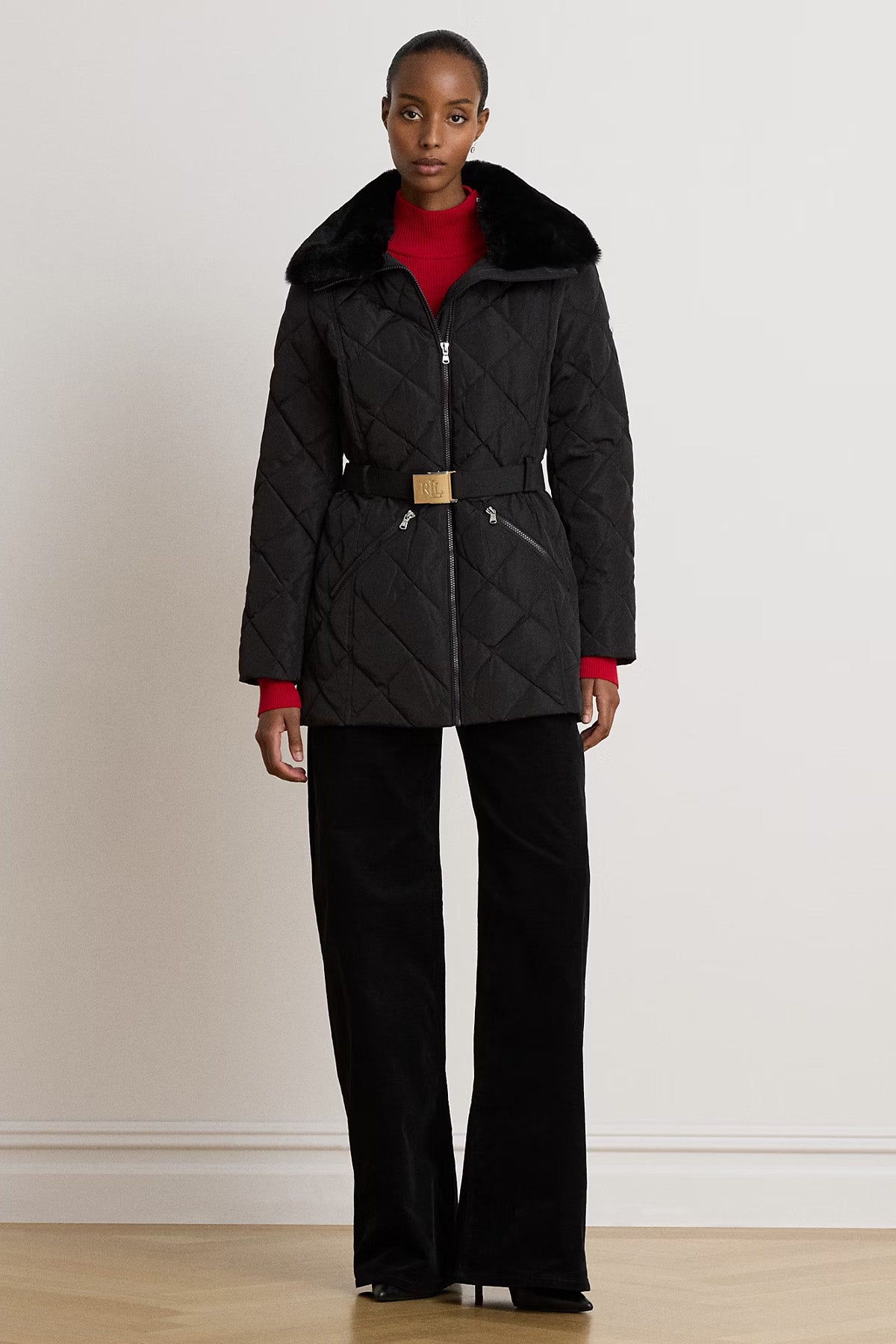 Polo Ralph Lauren Straight Fit Yakası Kürklü Kemerli Puffer Mont