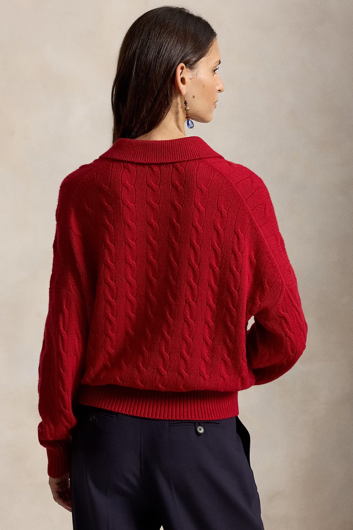 Polo Ralph Lauren Relaxed Fit Kaşmir Saç Örgü Polo Yaka Yün Triko