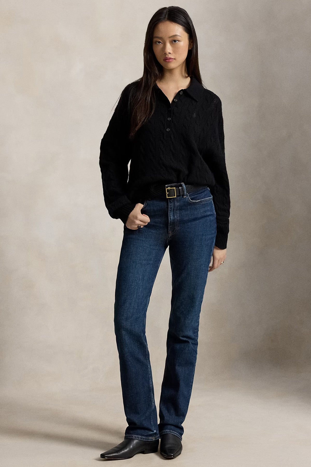 Polo Ralph Lauren Relaxed Fit Kaşmir Saç Örgü Polo Yaka Yün Triko