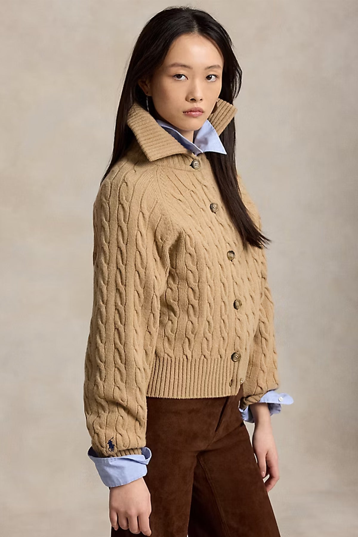Polo Ralph Lauren Relaxed Fit Saç Örgü Kaşmir Yün Triko Ceket
