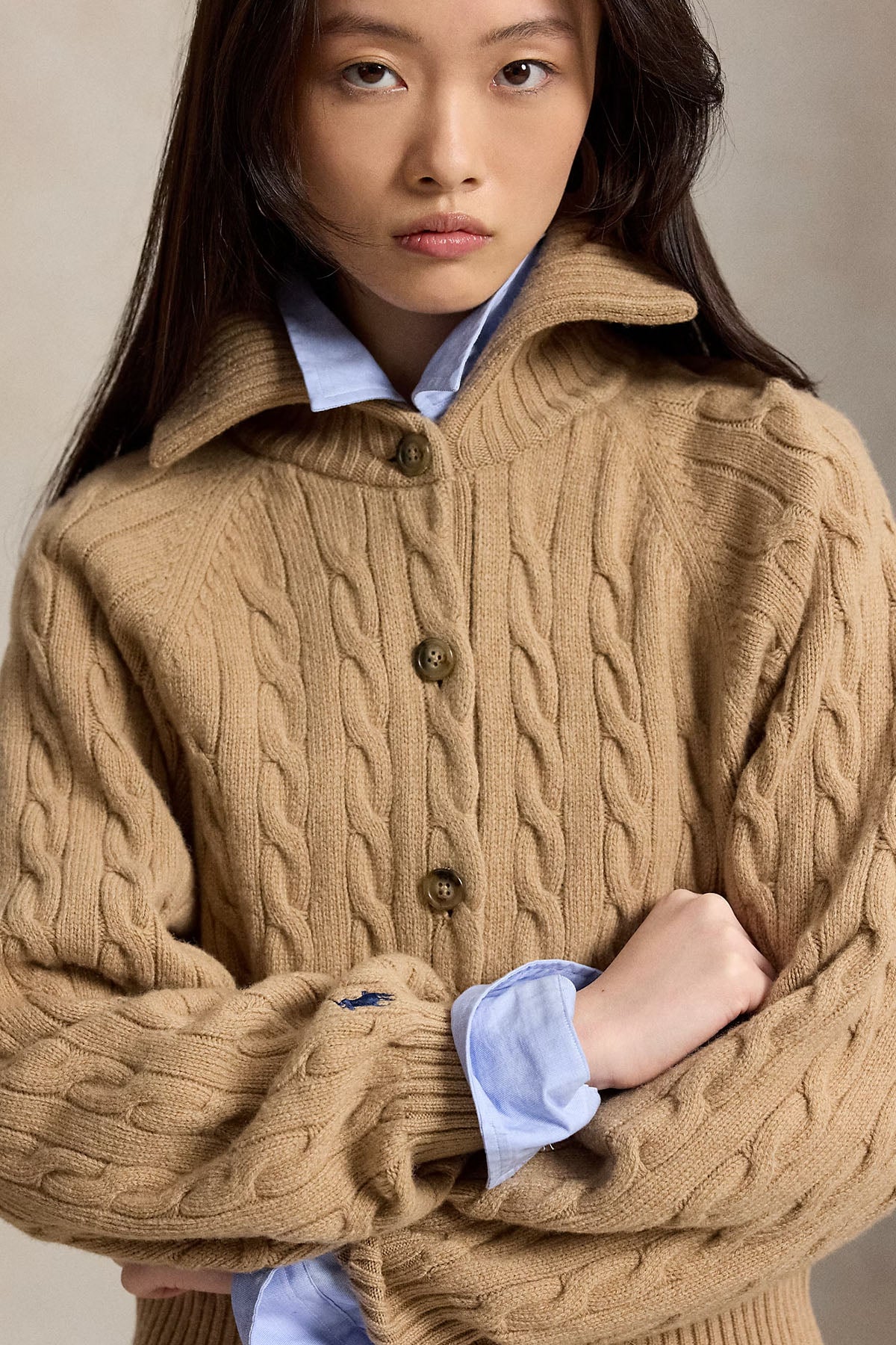 Polo Ralph Lauren Relaxed Fit Saç Örgü Kaşmir Yün Triko Ceket