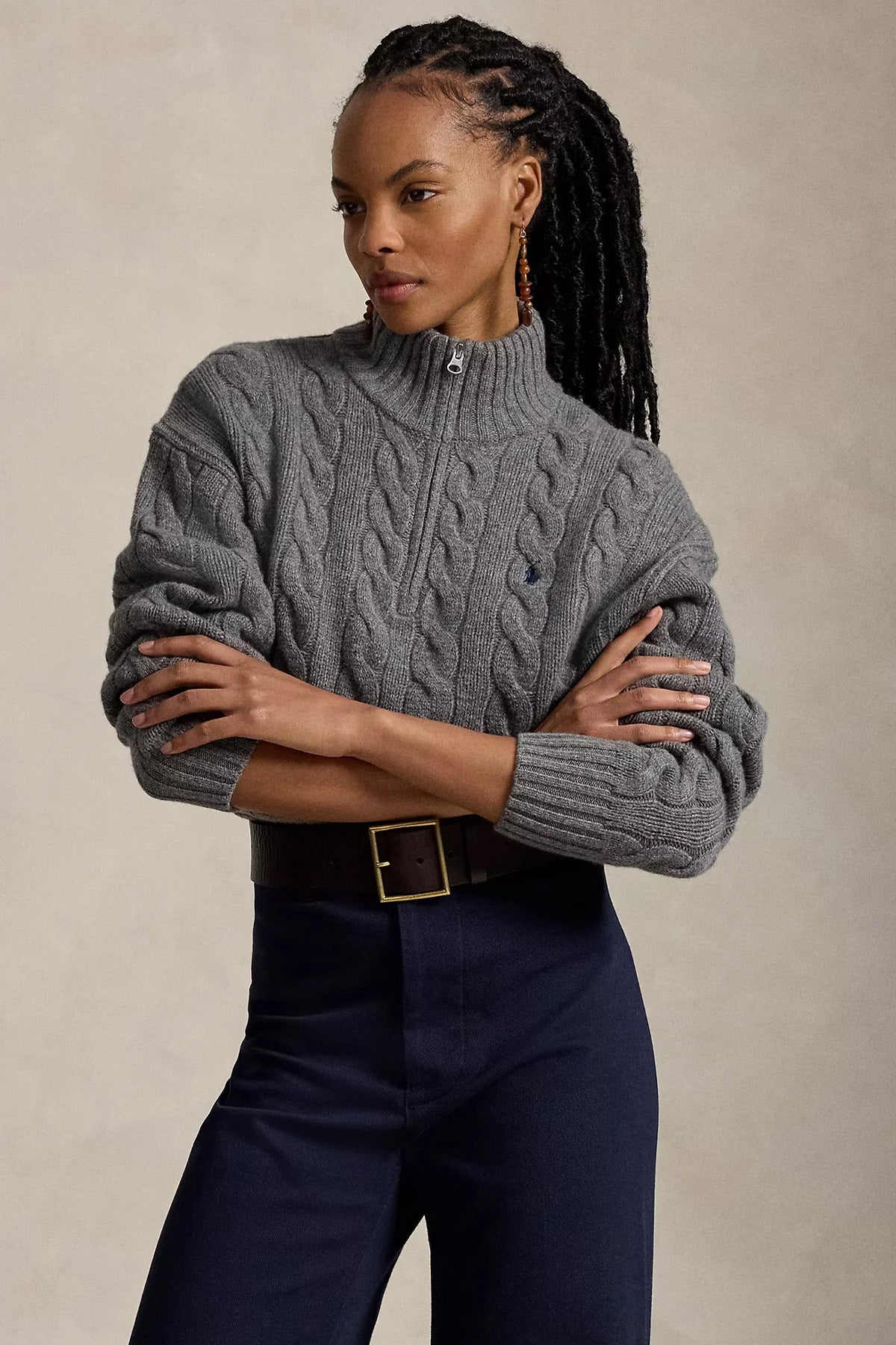 Polo Ralph Lauren Relaxed Fit Perkins Yaka Saç Örgü Kaşmir Yün Triko