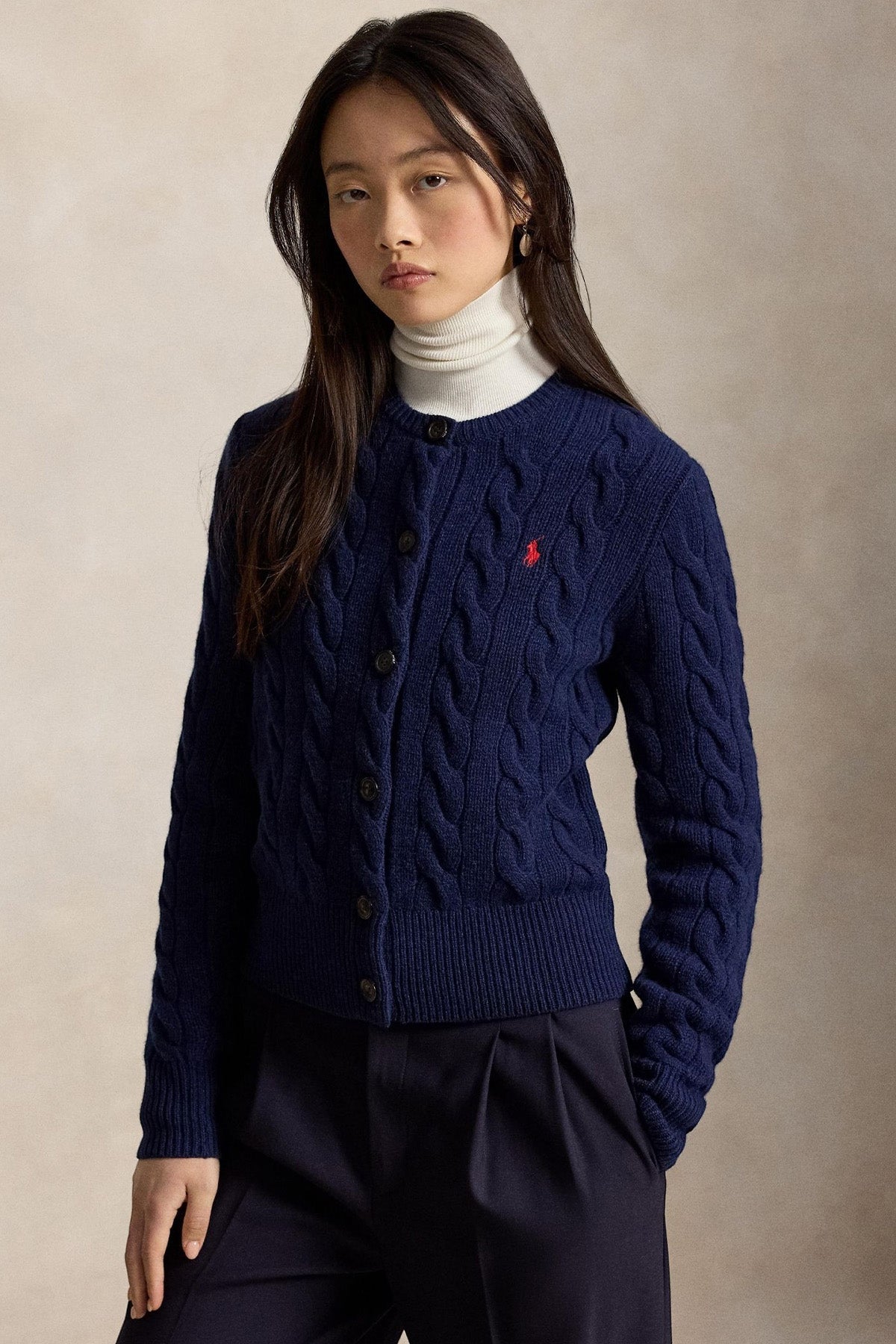 Polo Ralph Lauren Slim Fit Saç Örgü Kaşmir Yün Triko Ceket