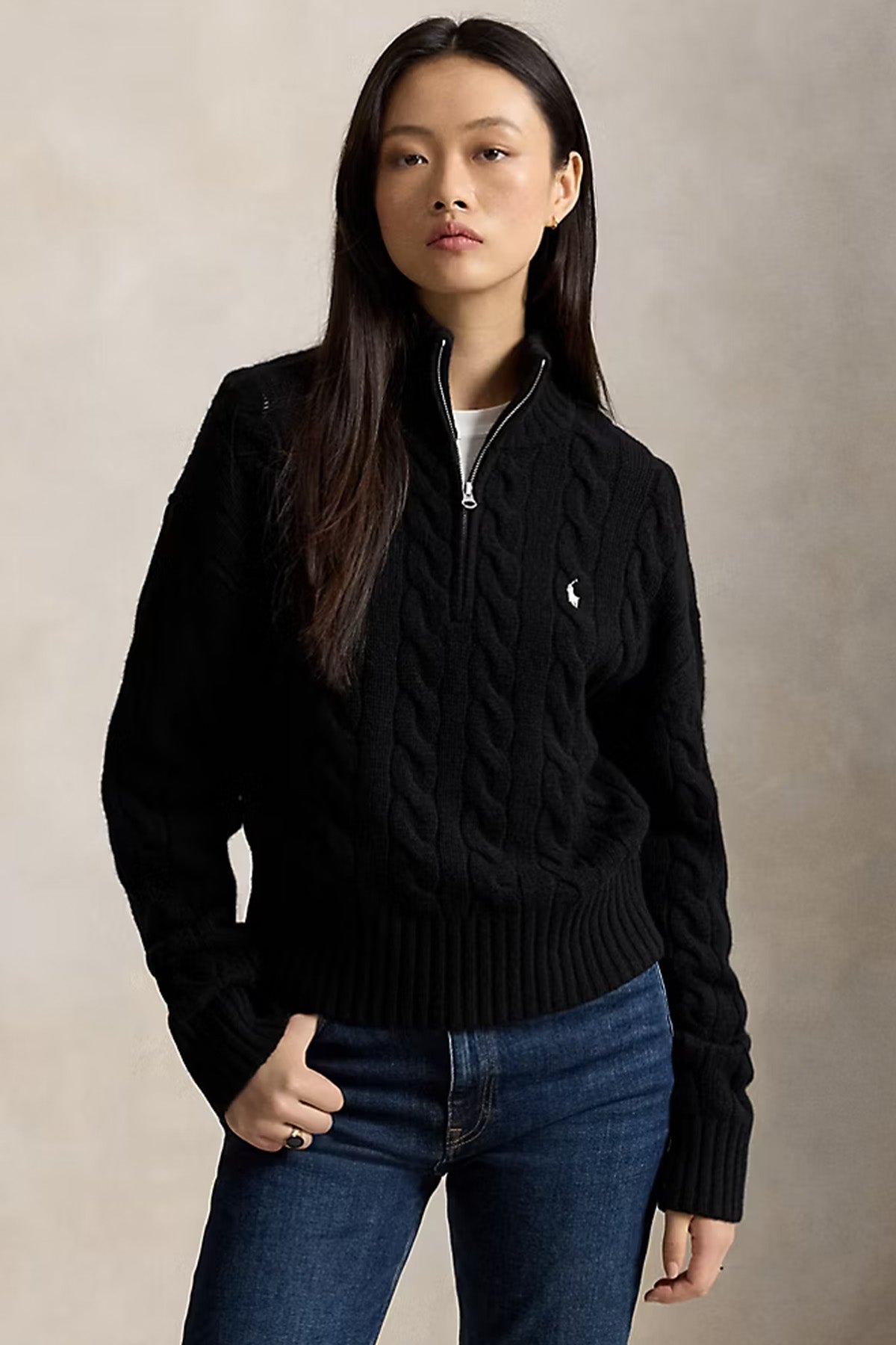 Polo Ralph Lauren Relaxed Fit Perkins Yaka Saç Örgü Kaşmir Yün Triko