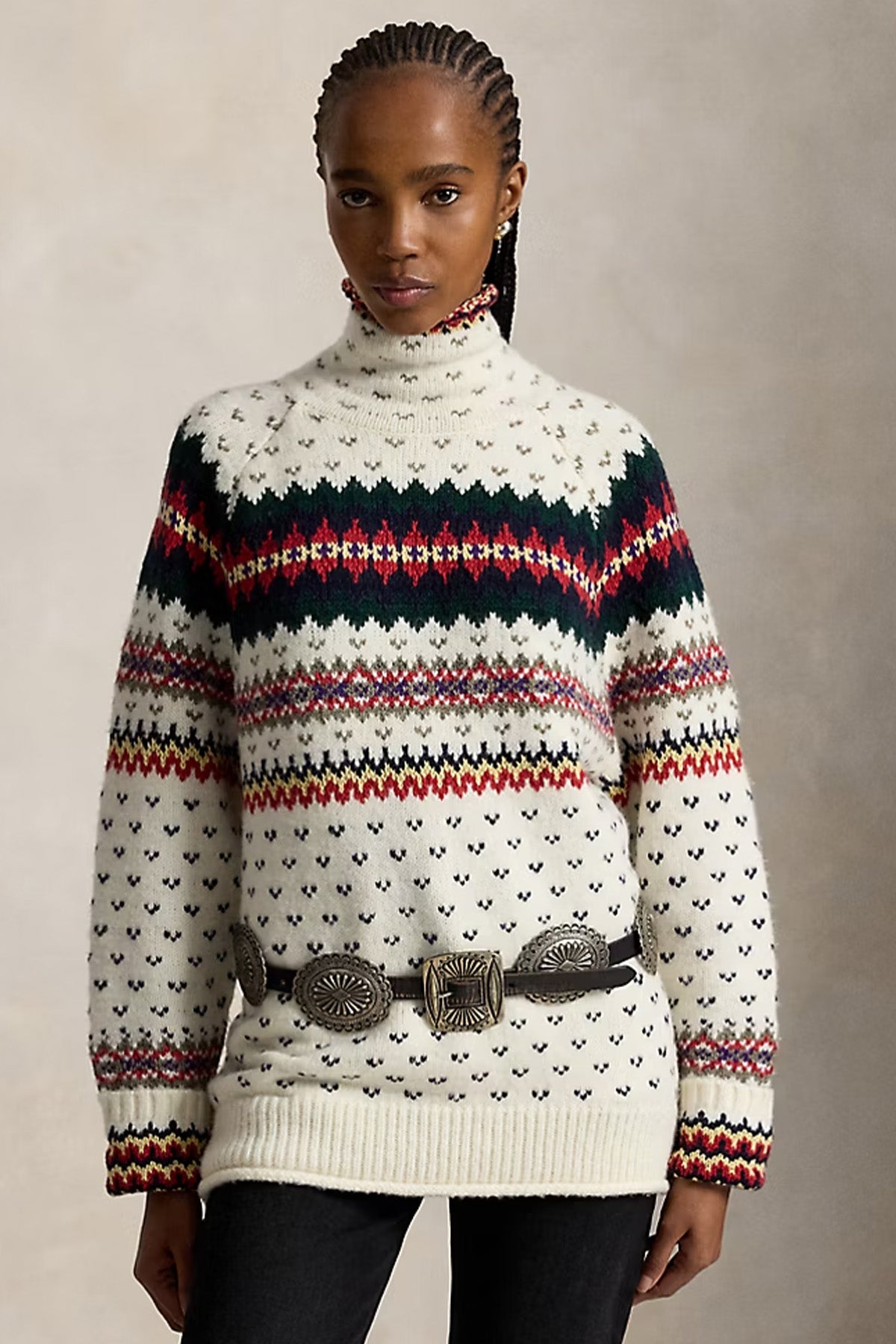 Polo Ralph Lauren Relaxed Fit Fair Isle Desenli Dik Yaka Örgü Yün Triko