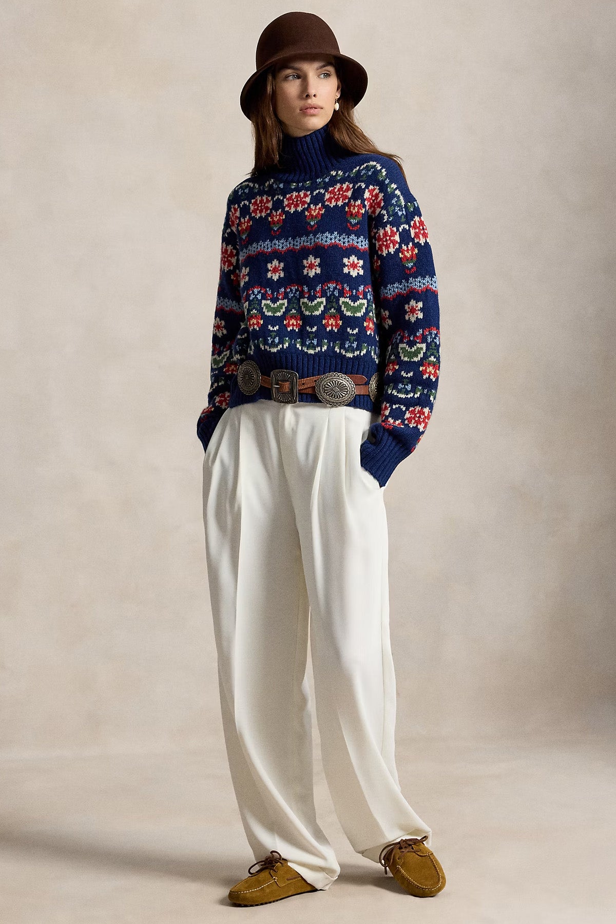 Polo Ralph Lauren Relaxed Fit Jakar Desenli Balıkçı Yaka Örgü Yün Triko