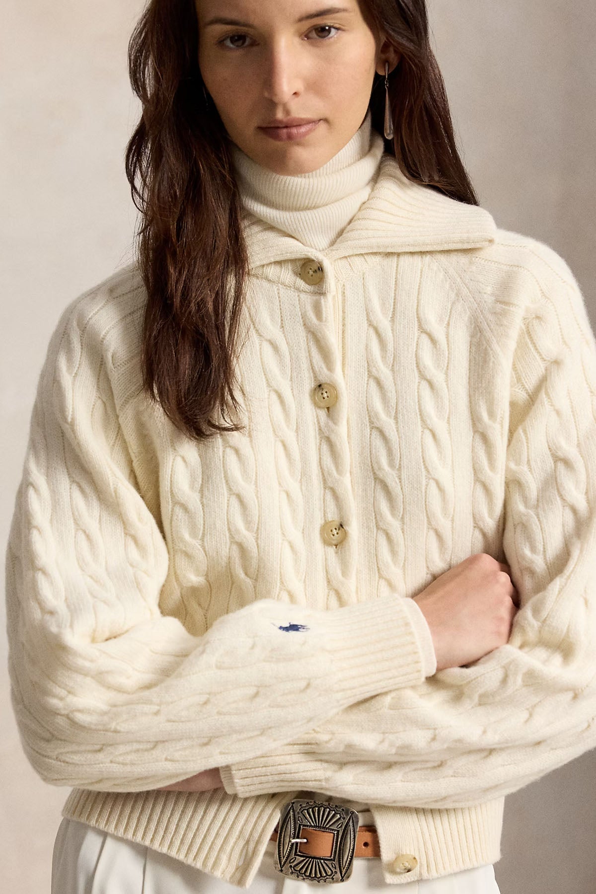 Polo Ralph Lauren Relaxed Fit Kaşmir Saç Örgü Yün Triko Ceket