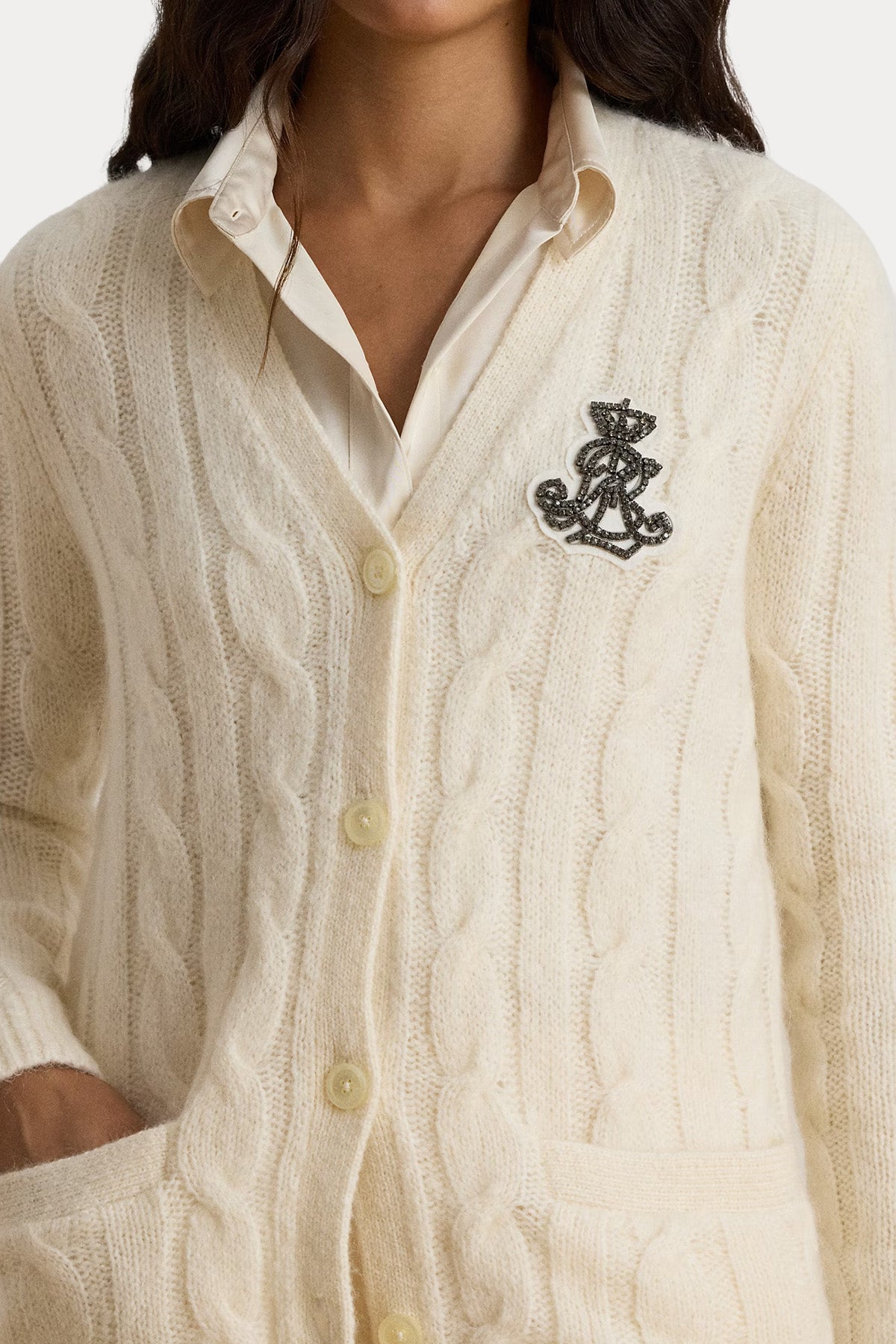 Polo Ralph Lauren Relaxed Fit Saç Örgü Yün Triko Ceket