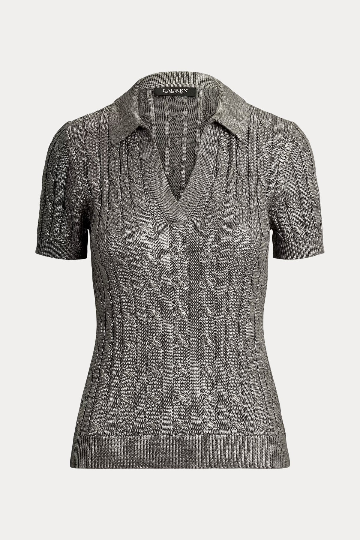 Polo Ralph Lauren Relaxed Fit Polo V Yaka Metalik Saç Örgü Triko