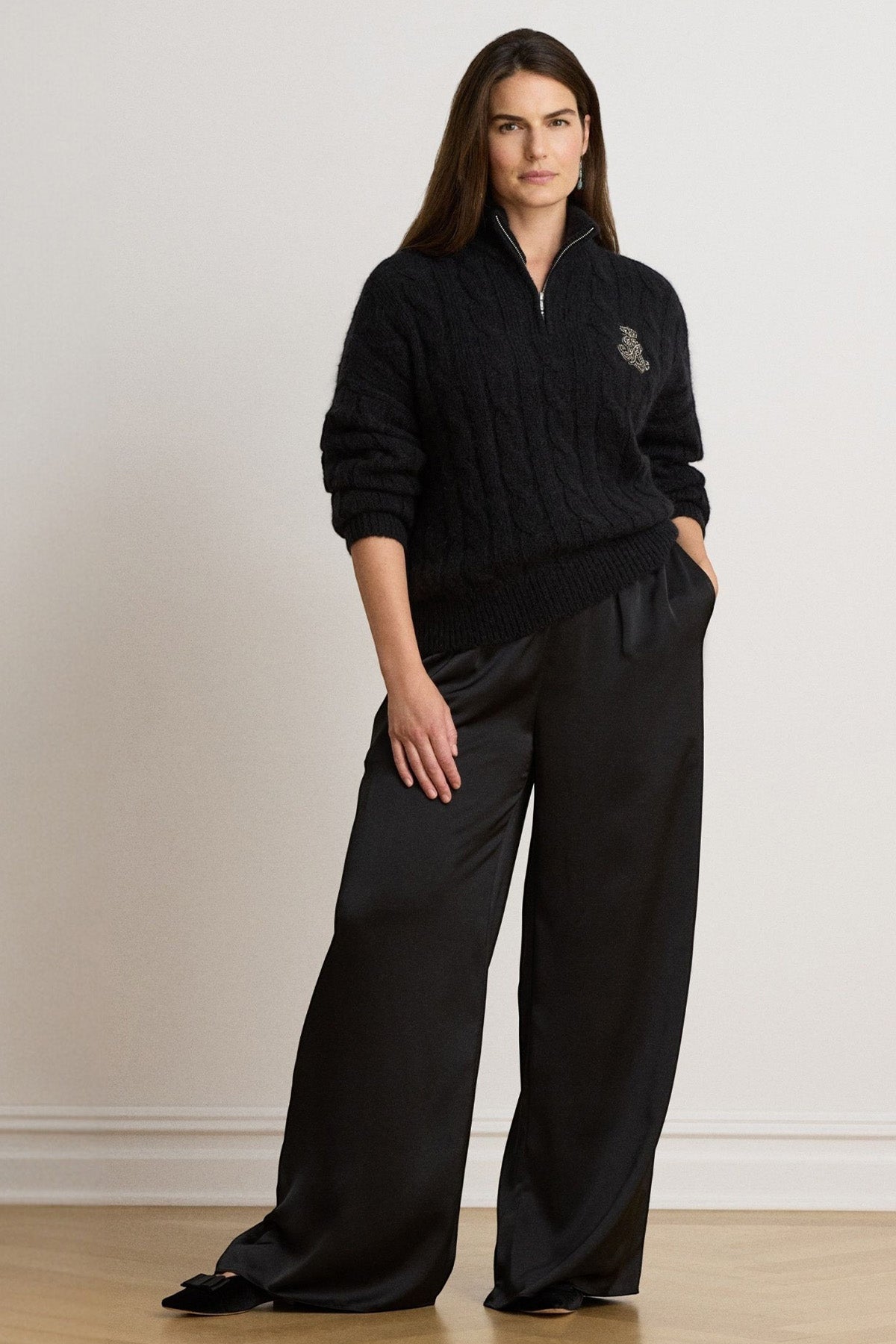 Polo Ralph Lauren Relaxed Fit Fermuarlı Dik Yaka Saç Örgü Yün Triko