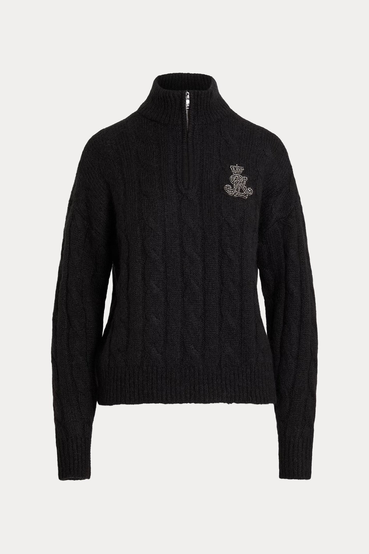 Polo Ralph Lauren Relaxed Fit Fermuarlı Dik Yaka Saç Örgü Yün Triko