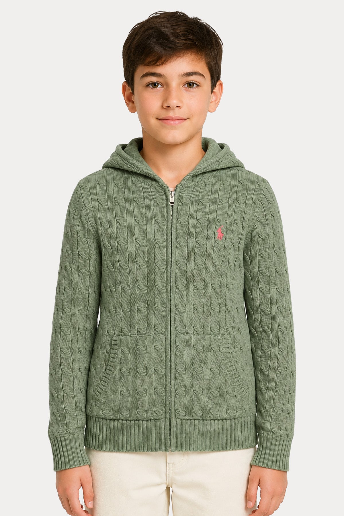 Polo Ralph Lauren Kids L Beden Unisex Çocuk Kapüşonlu Saç Örgü Triko Ceket