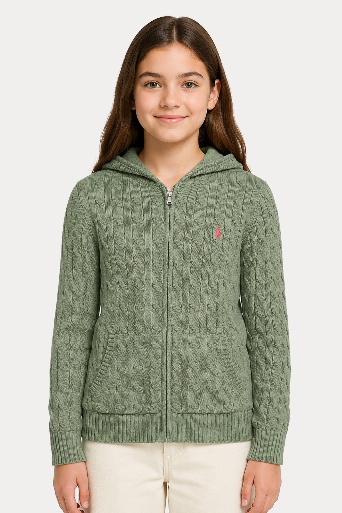 Polo Ralph Lauren Kids L Beden Unisex Çocuk Kapüşonlu Saç Örgü Triko Ceket