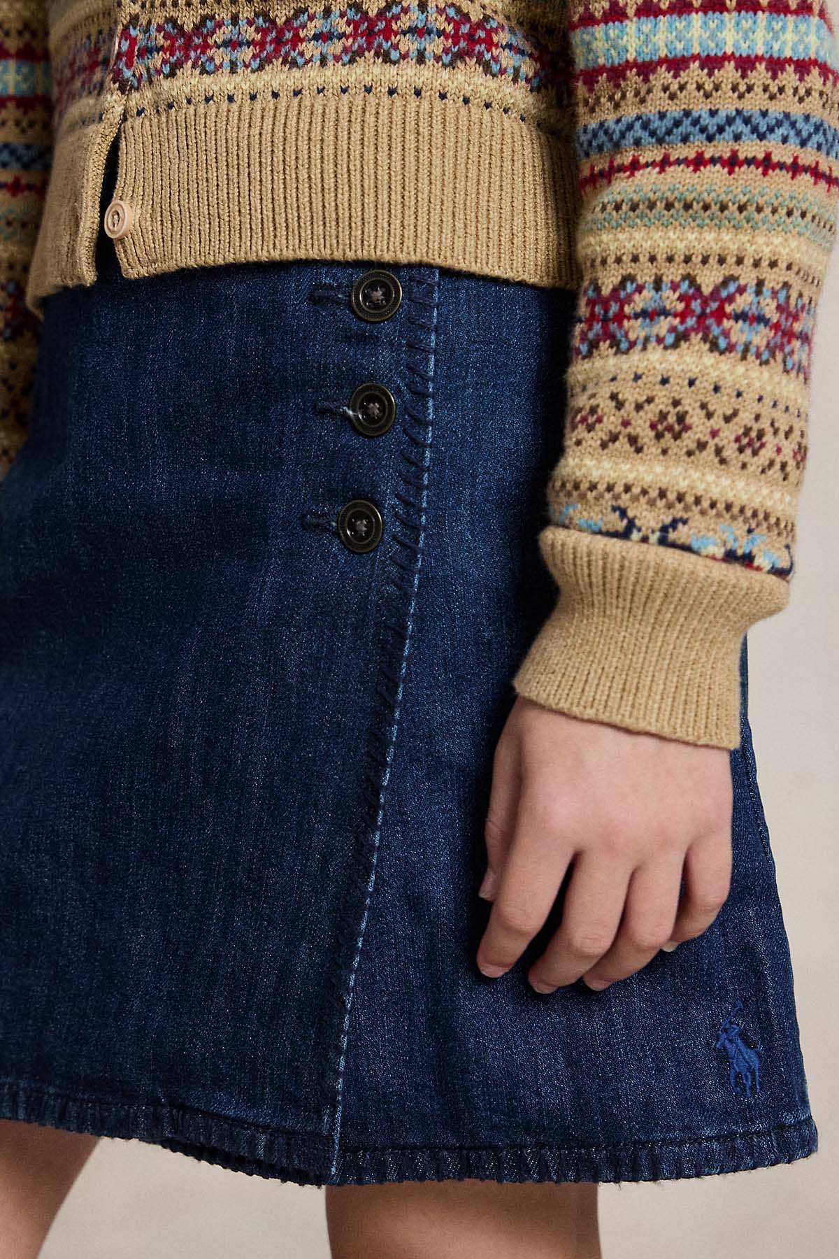 Polo Ralph Lauren Kids 7-8 Yaş Kız Çocuk Kruvaze Mini Denim Etek
