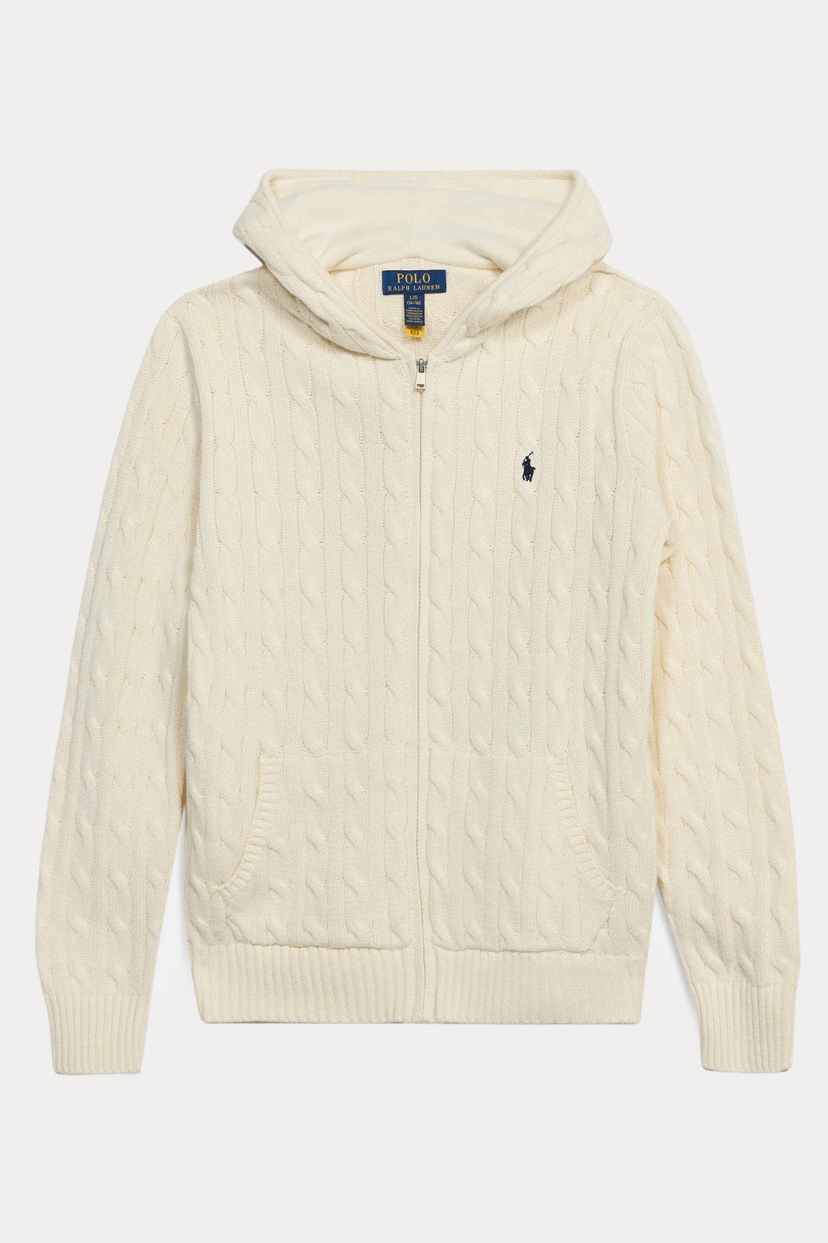 Polo Ralph Lauren Kids S-L Beden Unisex Çocuk Kapüşonlu Saç Örgü Triko Ceket