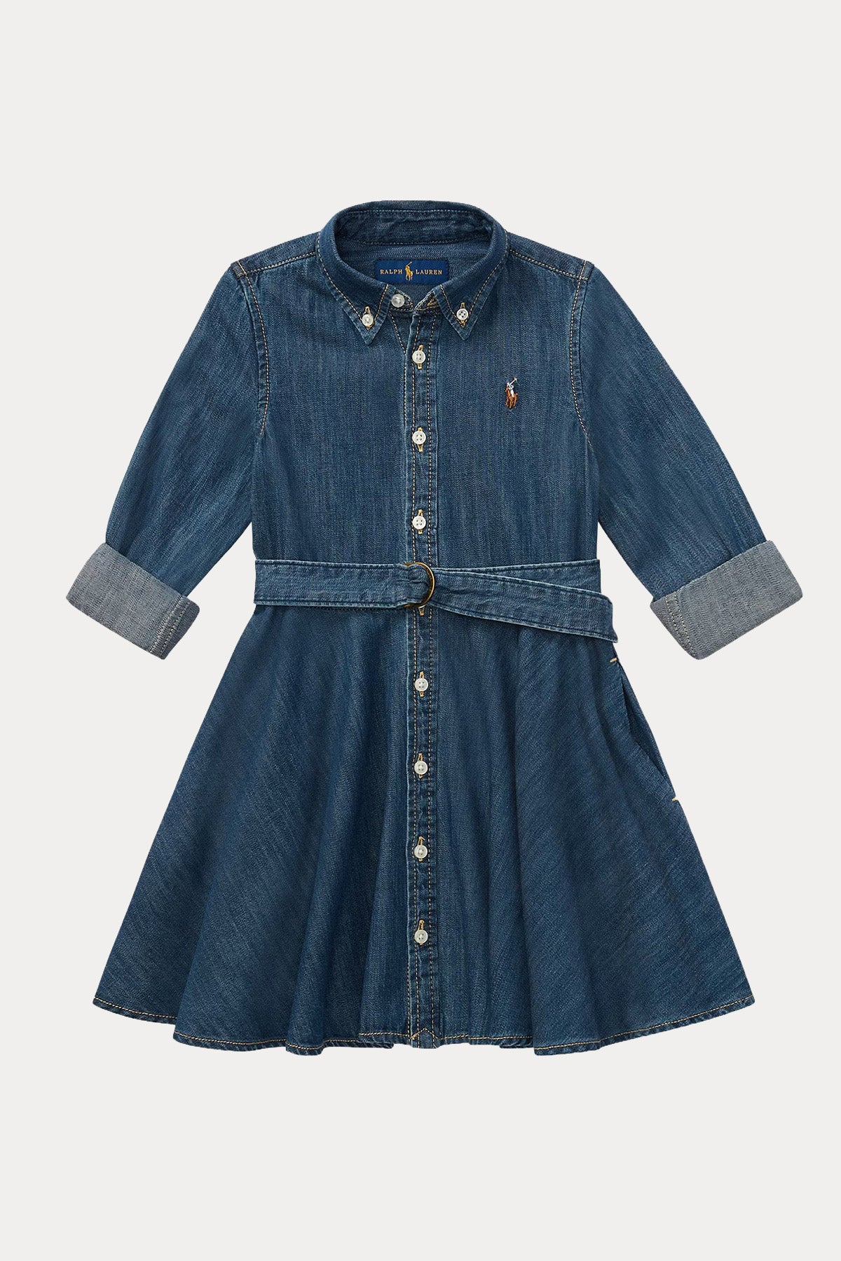 Polo Ralph Lauren Kids 6-6.5 Yaş Kız Çocuk Kemerli Denim Elbise