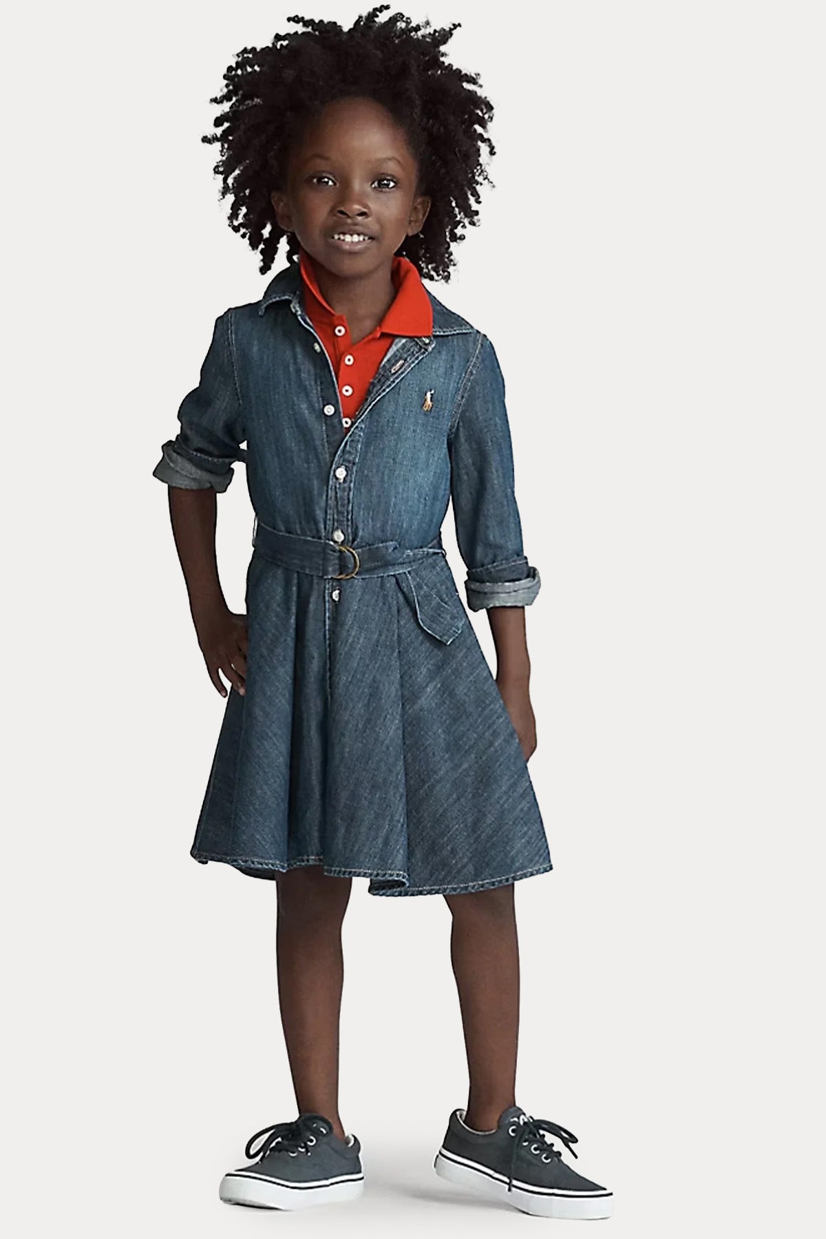 Polo Ralph Lauren Kids 6-6.5 Yaş Kız Çocuk Kemerli Denim Elbise