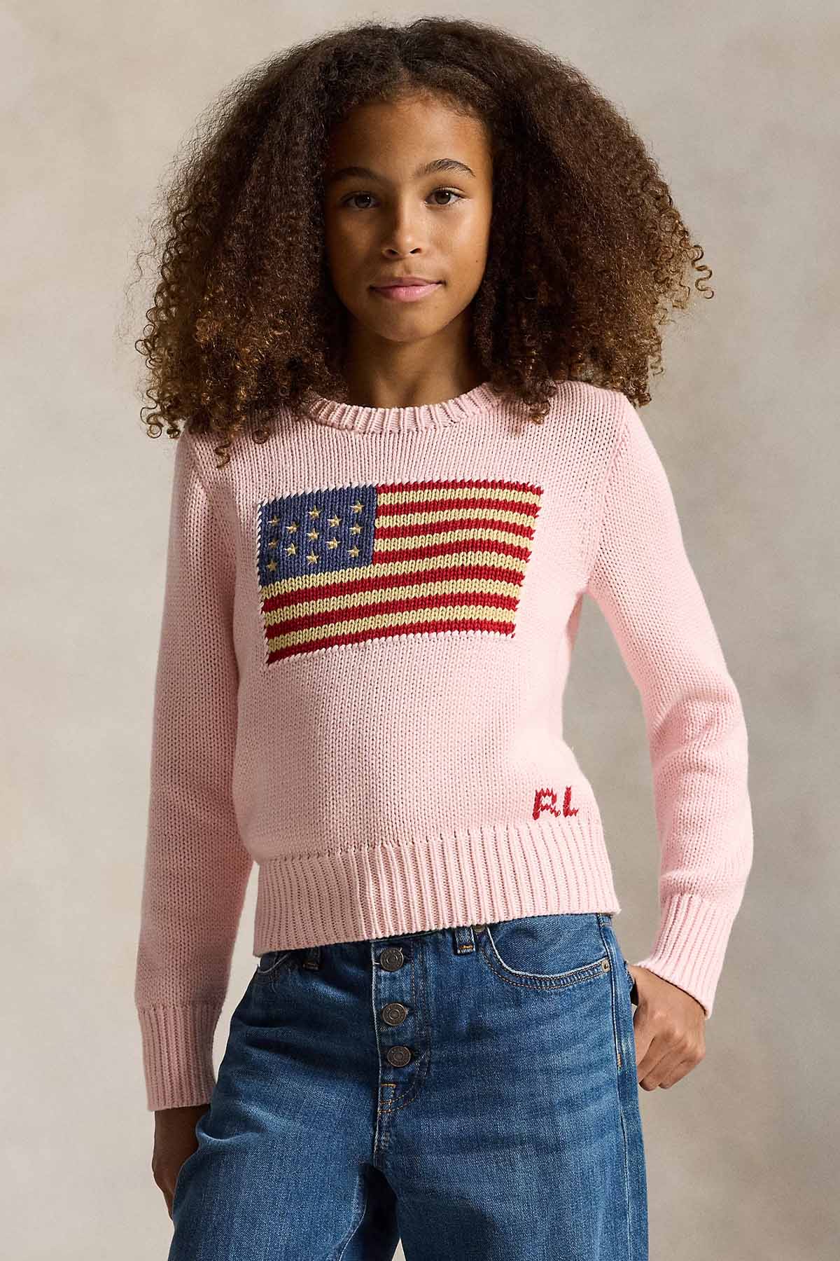 Polo Ralph Lauren Kids S-M Beden Kız Çocuk Bayrak Temalı Örgü Triko
