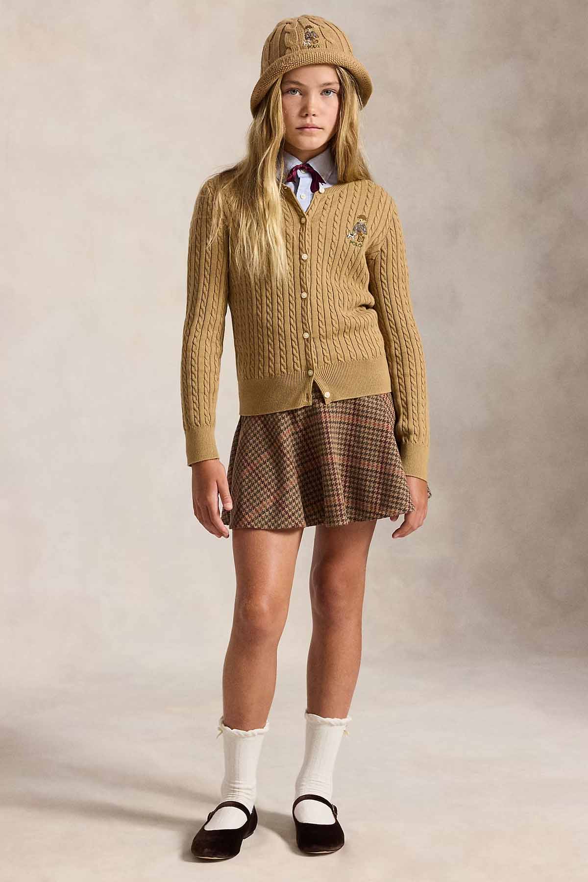 Polo Ralph Lauren Kids S-M Beden Kız Çocuk Polo Bear Saç Örgü Triko Ceket