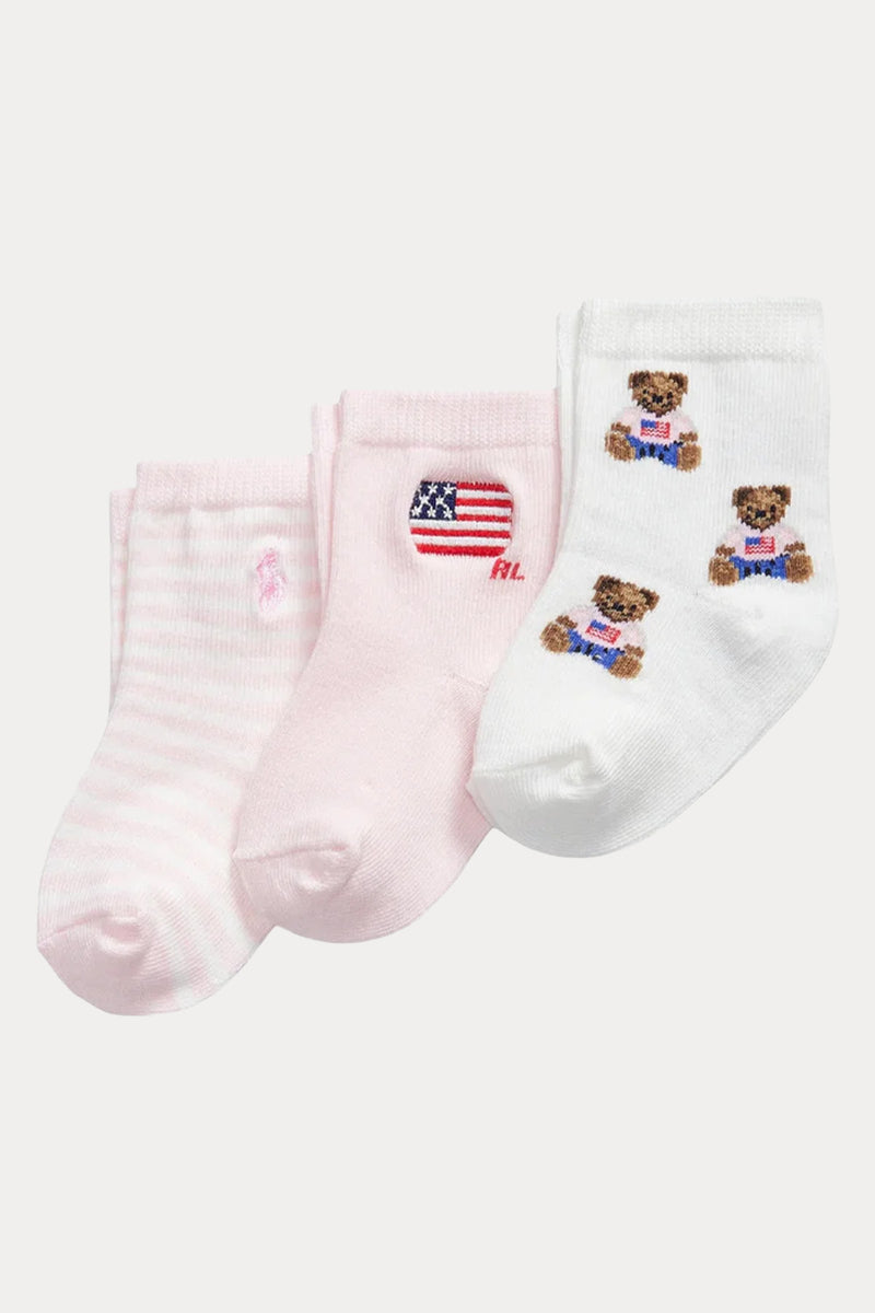 Polo Ralph Lauren Kids 18-24 Aylık Kız Bebek Polo Bear 3'lü Paket Çorap