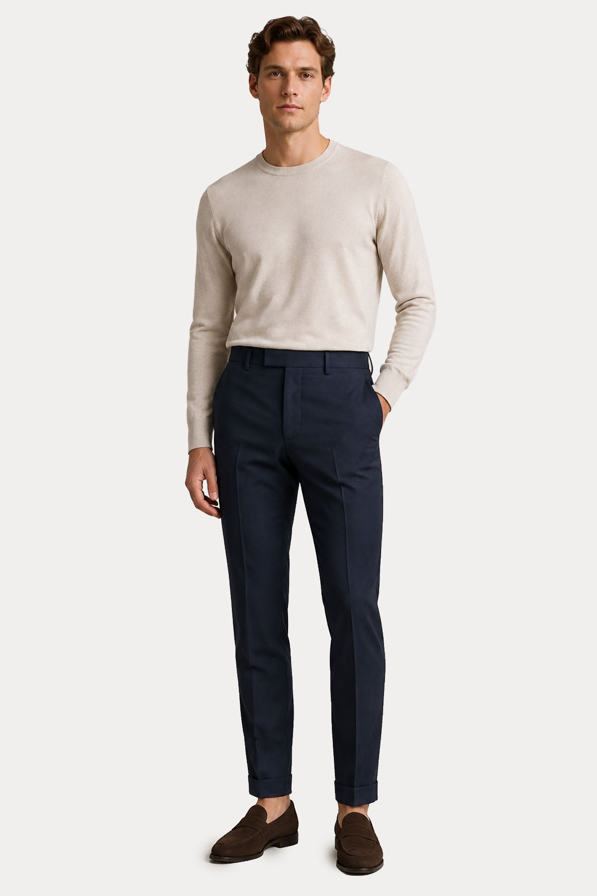 Pantaloni Torino Slim Fit Duble Paça Yandan Cepli Streç Yün Pantolon