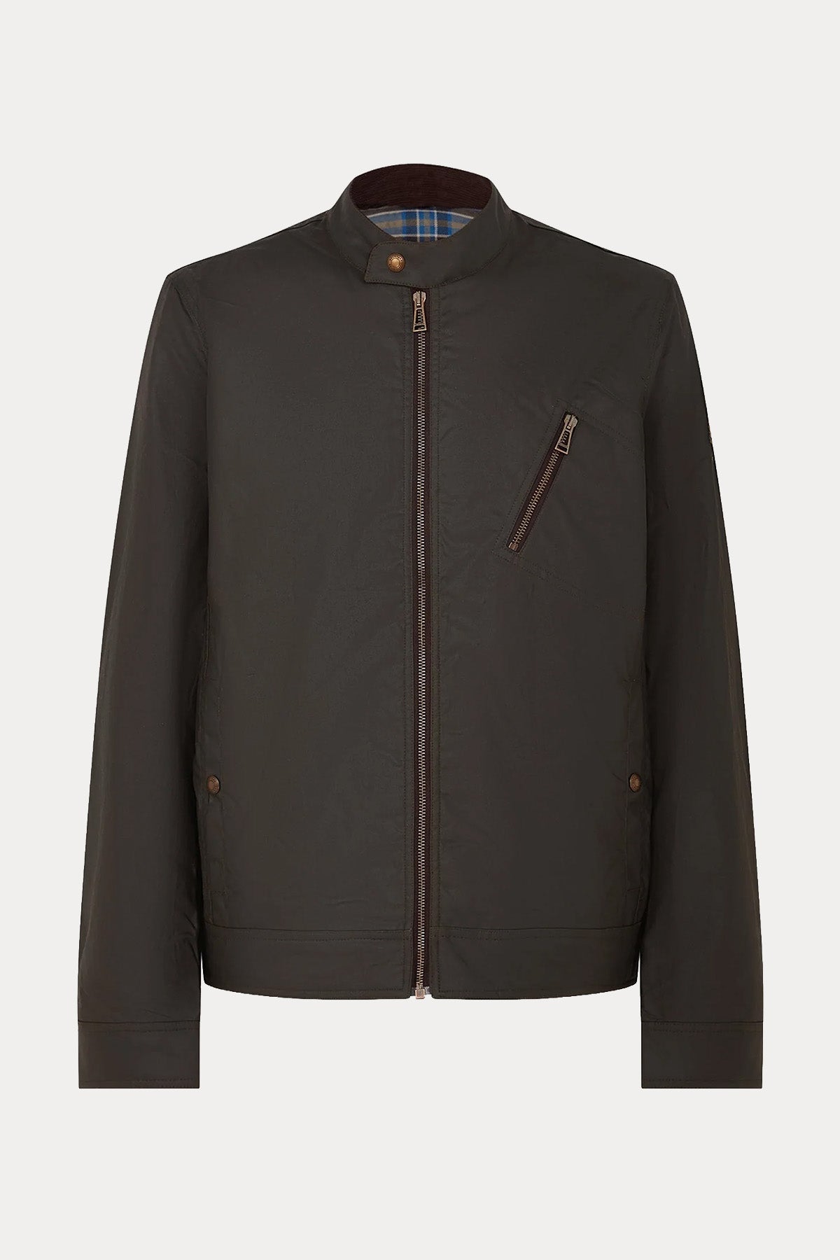 Belstaff Slim Fit Dik Yaka Mumlu Kumaş Cafe Racer Ceket