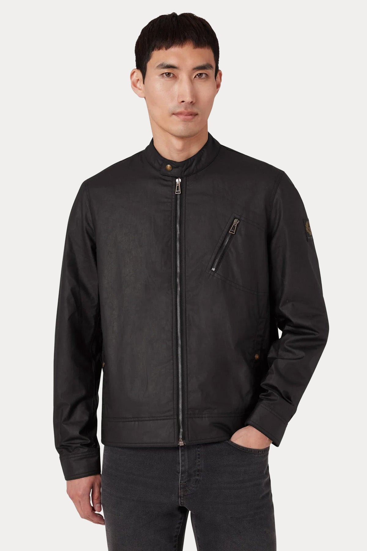 Belstaff Slim Fit Dik Yaka Mumlu Kumaş Cafe Racer Ceket