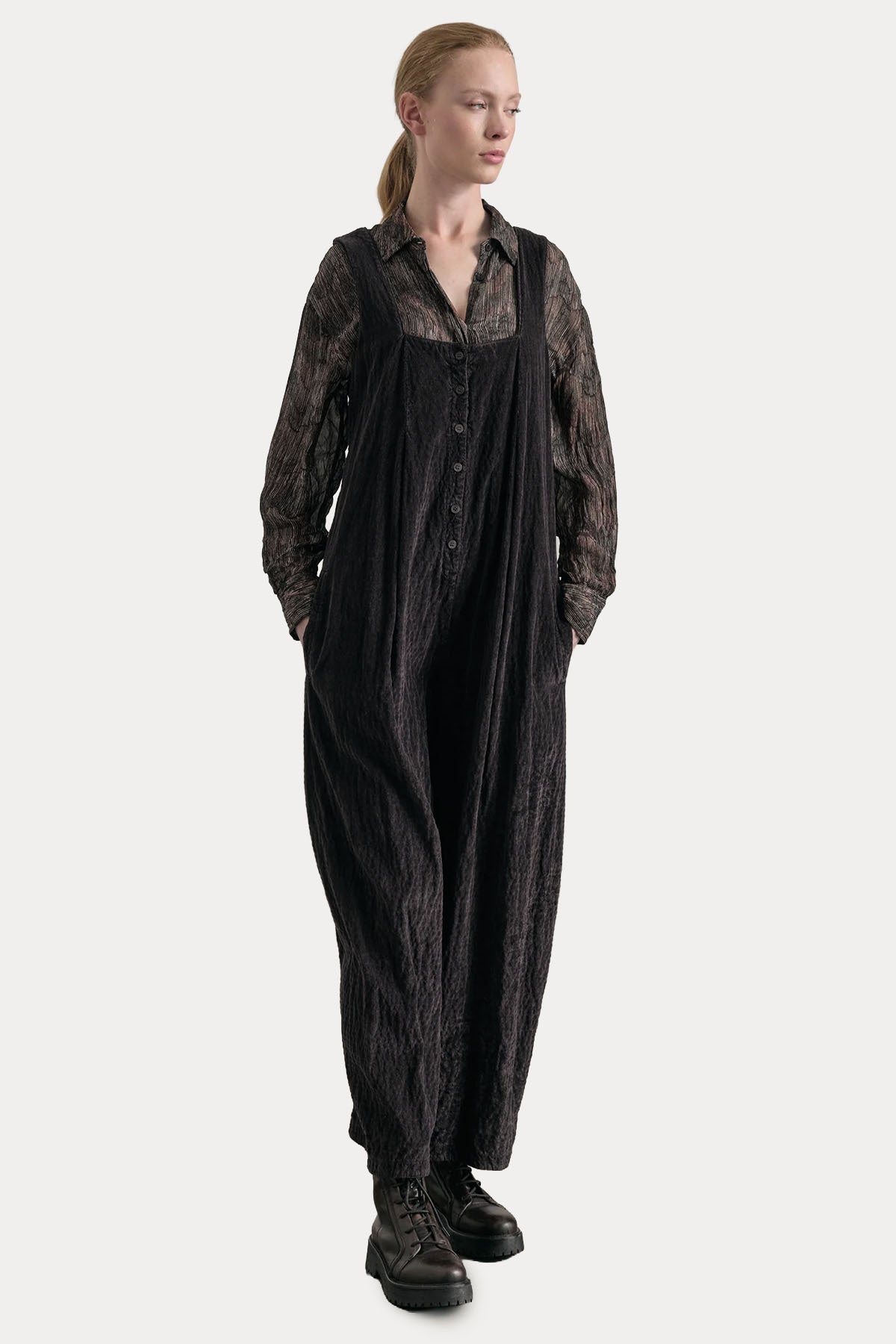 Transit Geniş Kesim Fitilli Kadife Salopet