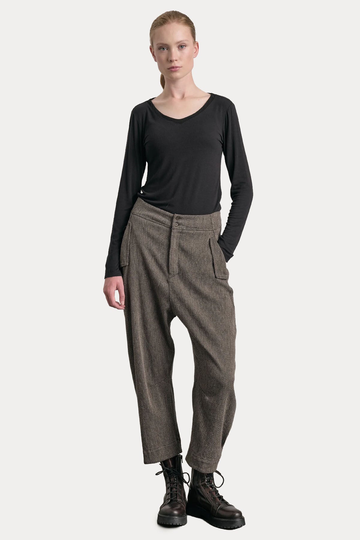 Transit Relaxed Fit Yandan Cepli Yün Keten Pantolon