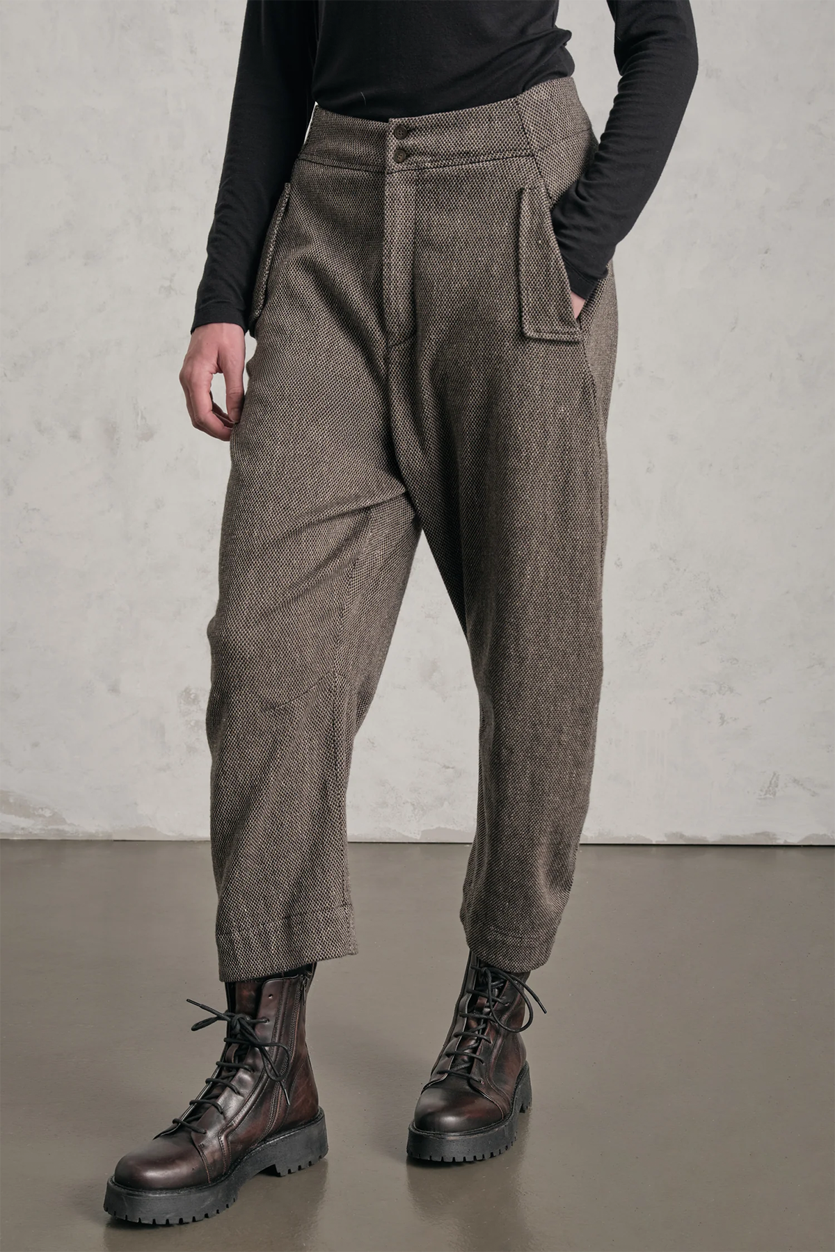 Transit Relaxed Fit Yandan Cepli Yün Keten Pantolon