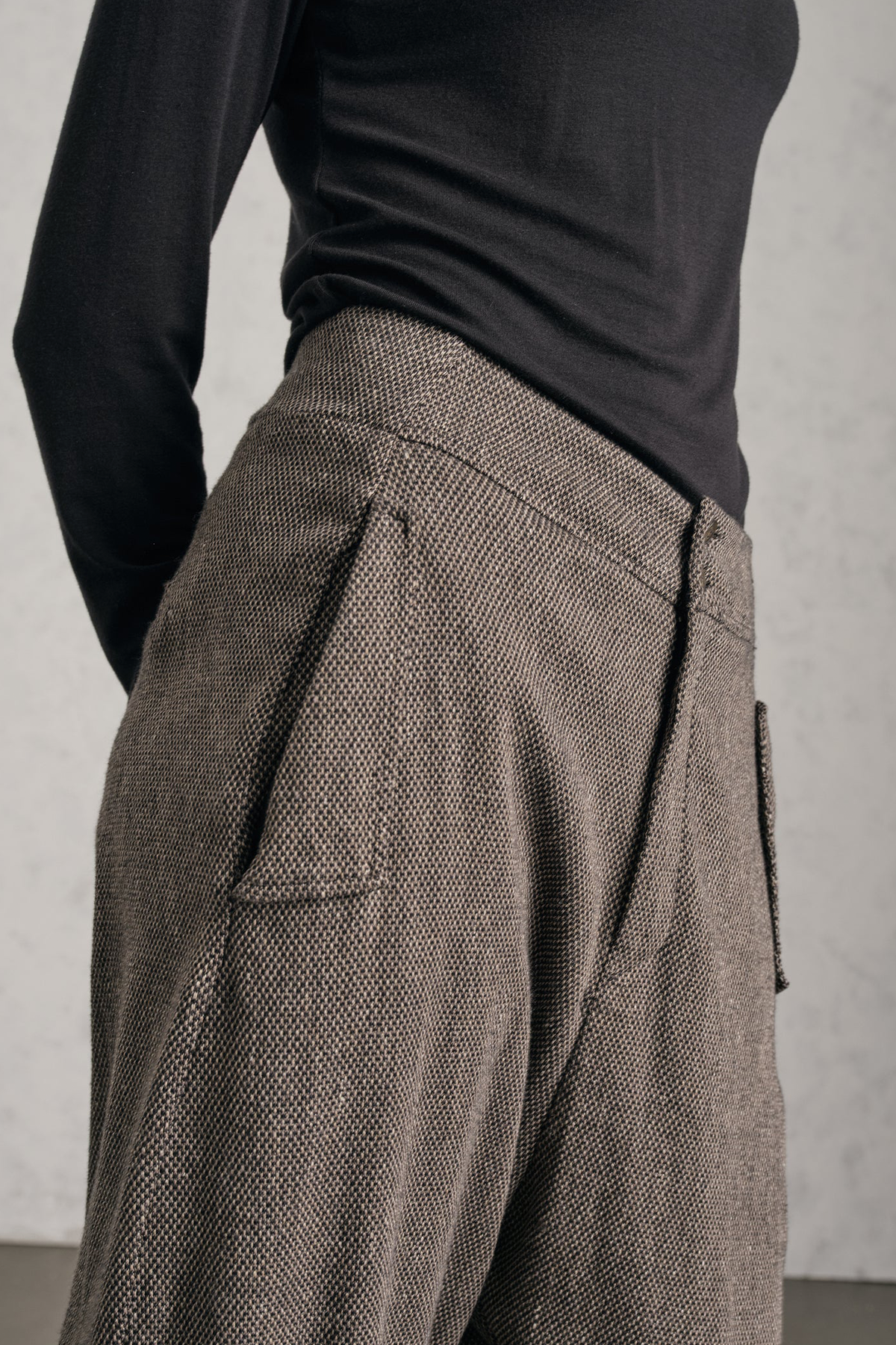 Transit Relaxed Fit Yandan Cepli Yün Keten Pantolon