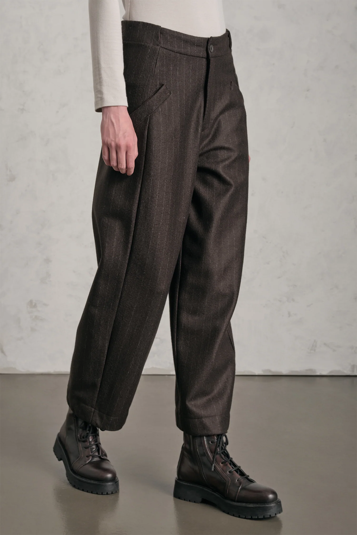 Transit Relaxed Fit Yandan Cepli Çizgili Yün Pantolon