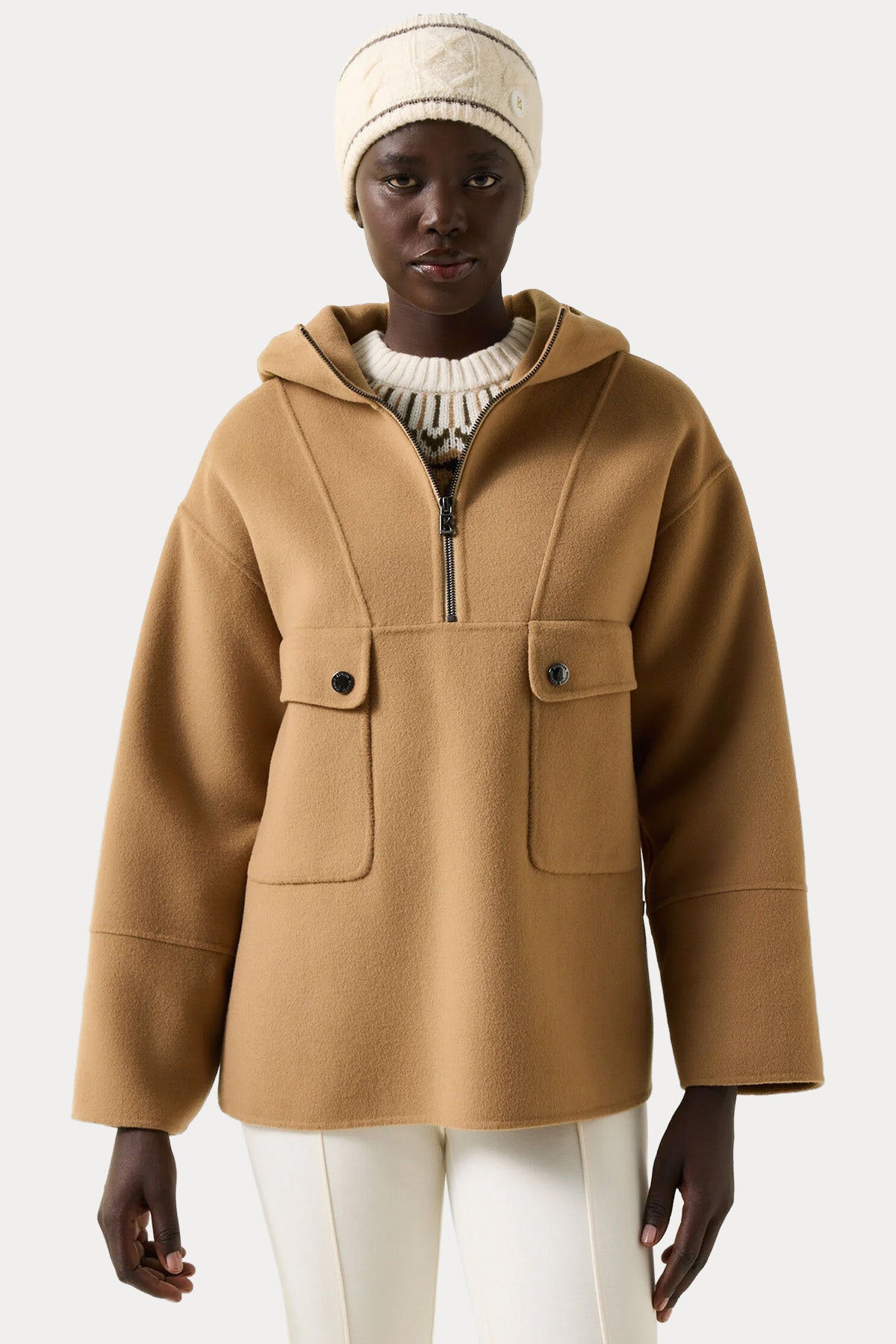 Bogner Trixie Relaxed Fit Yarım Fermuarlı Kapüşonlu Yün Triko