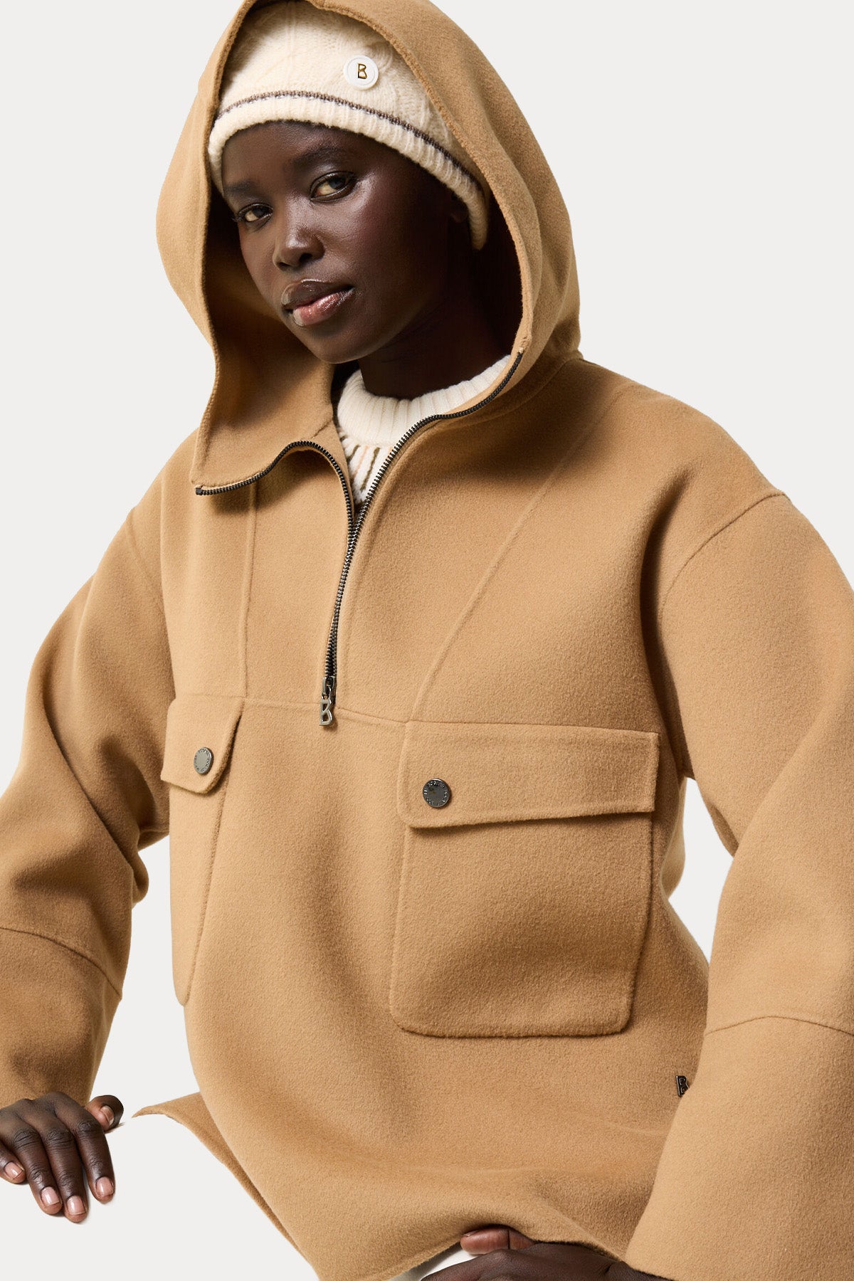 Bogner Trixie Relaxed Fit Yarım Fermuarlı Kapüşonlu Yün Triko