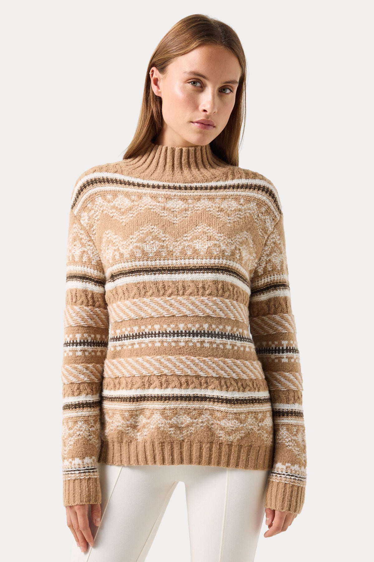 Bogner Rosa Fair Isle Desenli Yarım Balıkçı Yaka Kaşmir Örgü Yün Triko