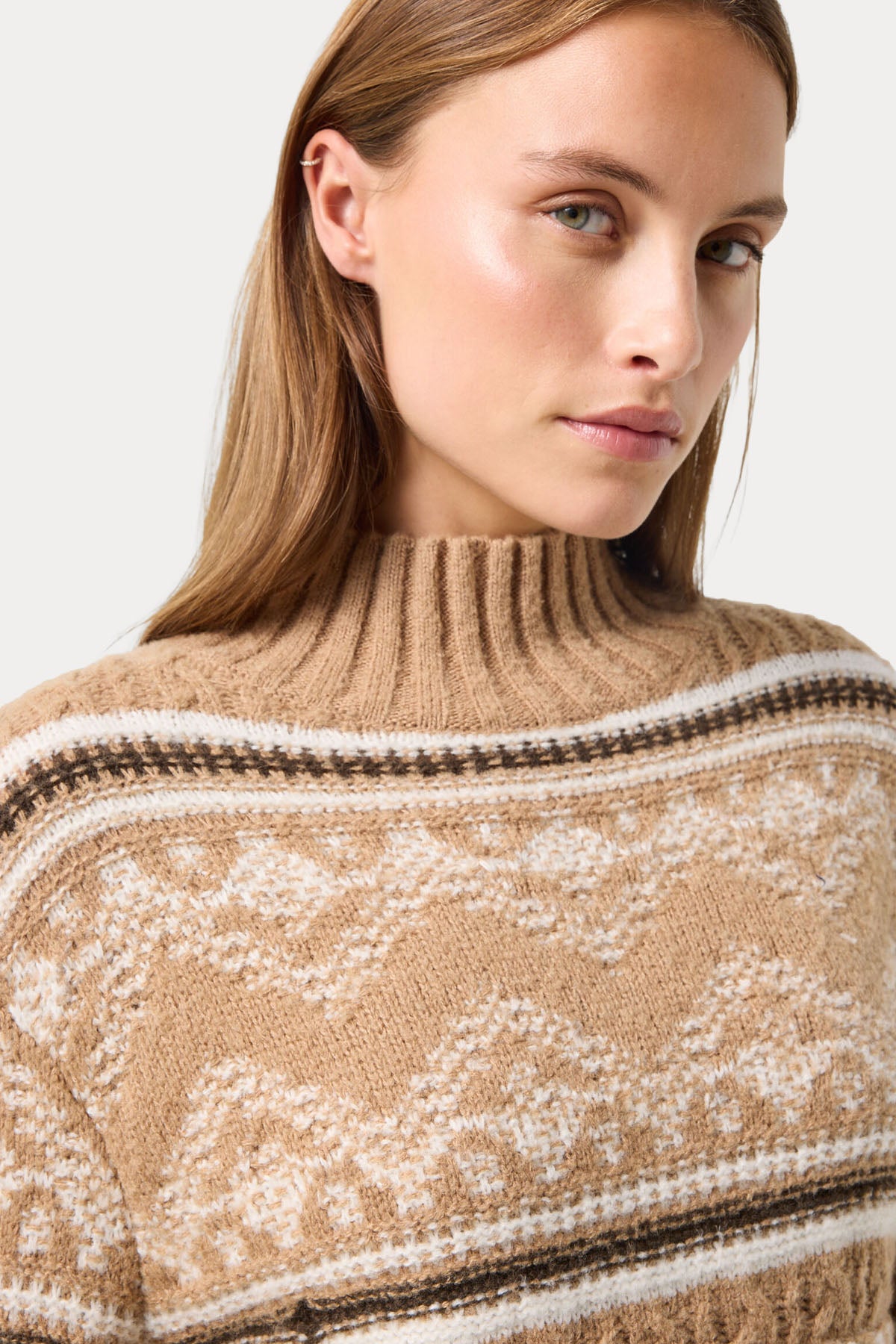 Bogner Rosa Fair Isle Desenli Yarım Balıkçı Yaka Kaşmir Örgü Yün Triko